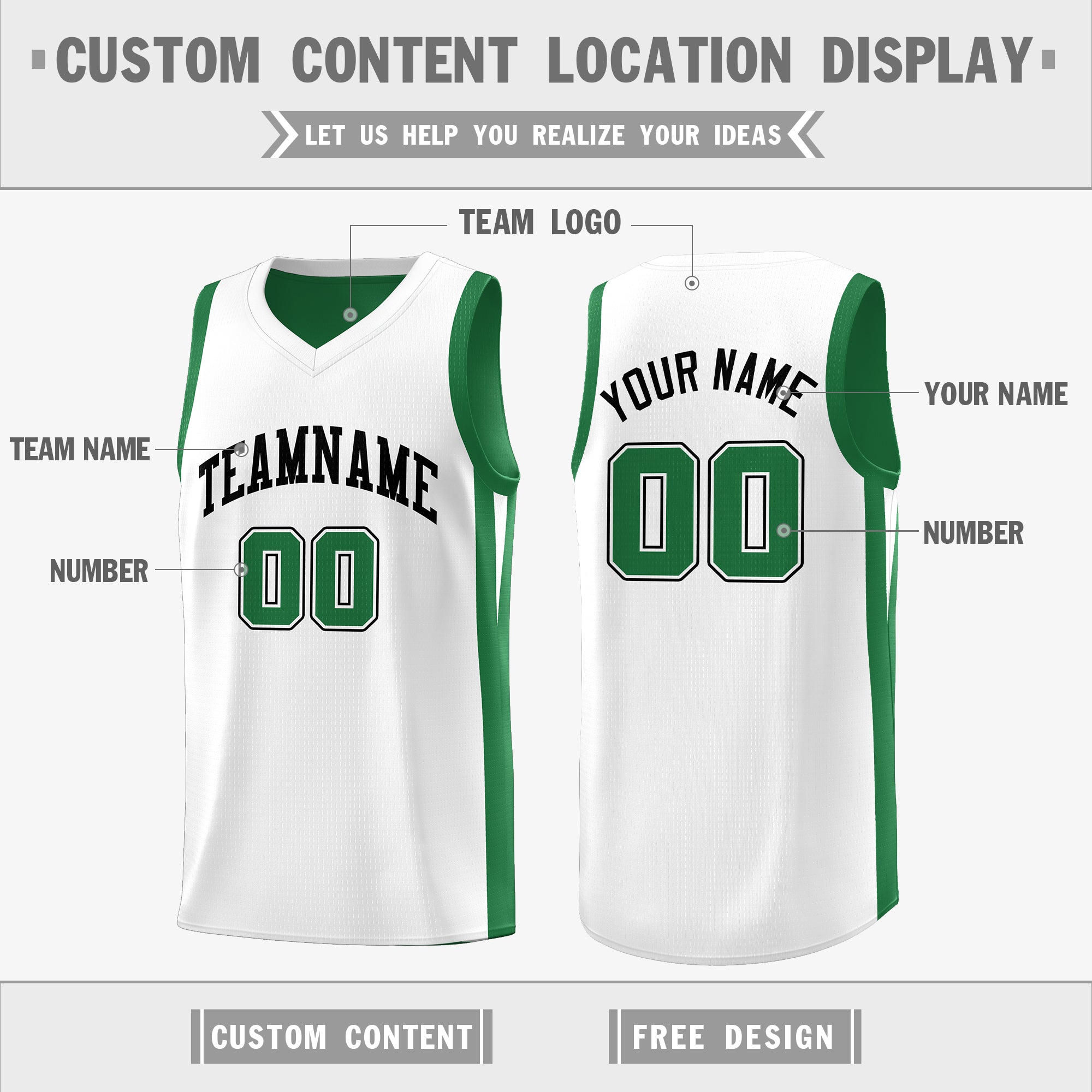 Custom Green White Double Side Tops Athletic Basketball Jersey