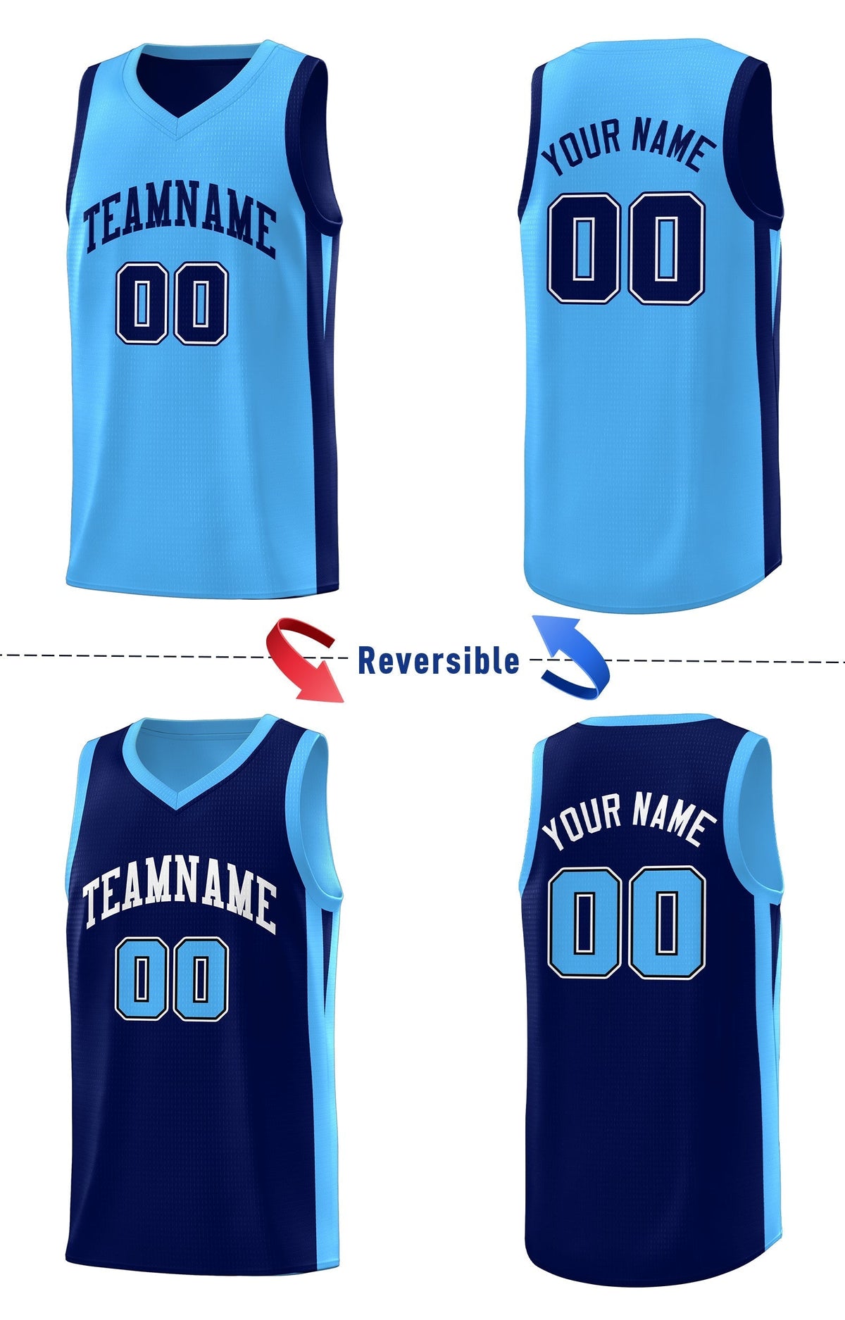 Custom Navy Blue Double Side Tops Athletic Basketball Jersey