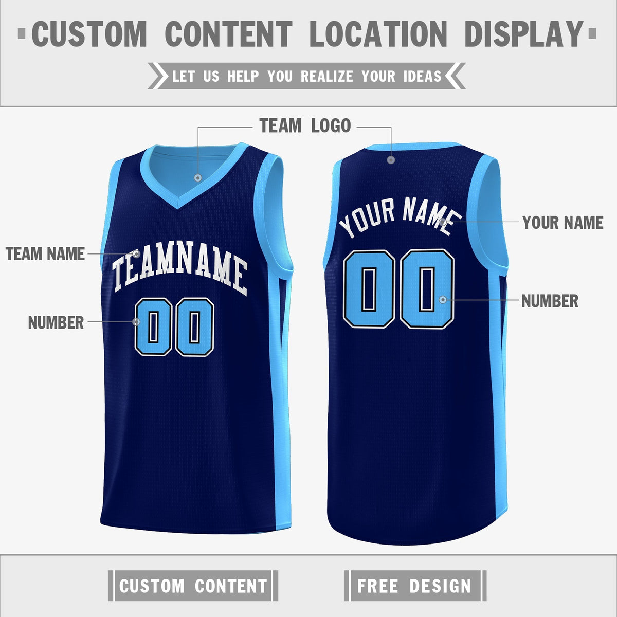 Custom Navy Blue Double Side Tops Athletic Basketball Jersey