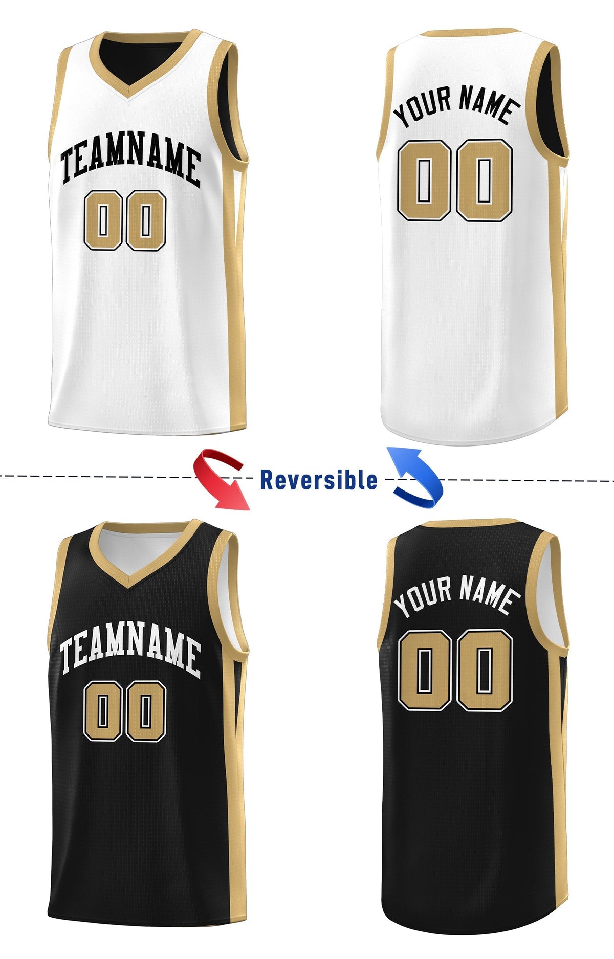 Custom Black White-Khaki Double Side Tops Athletic Basketball Jersey