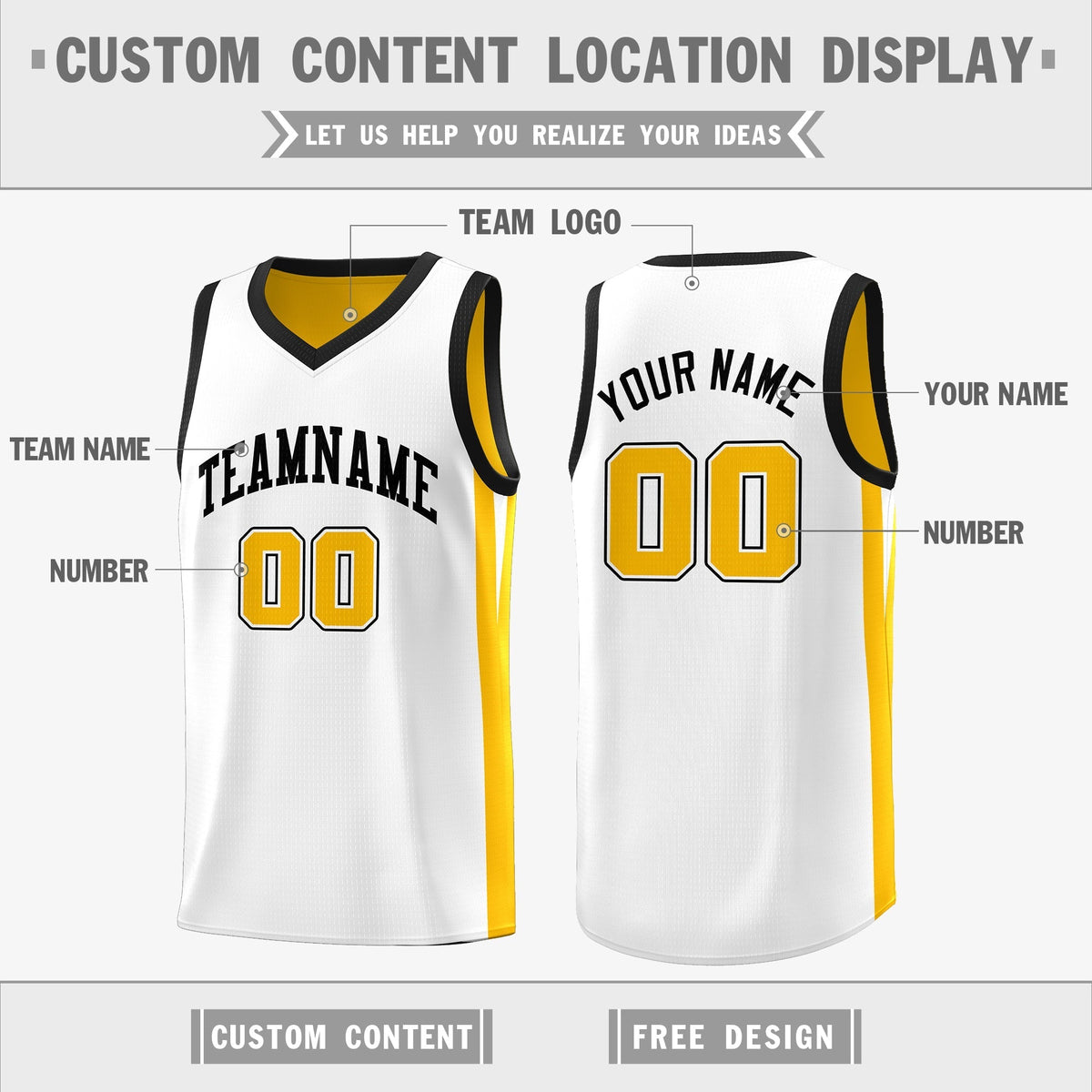 Custom Yellow White Double Side Tops Athletic Basketball Jersey