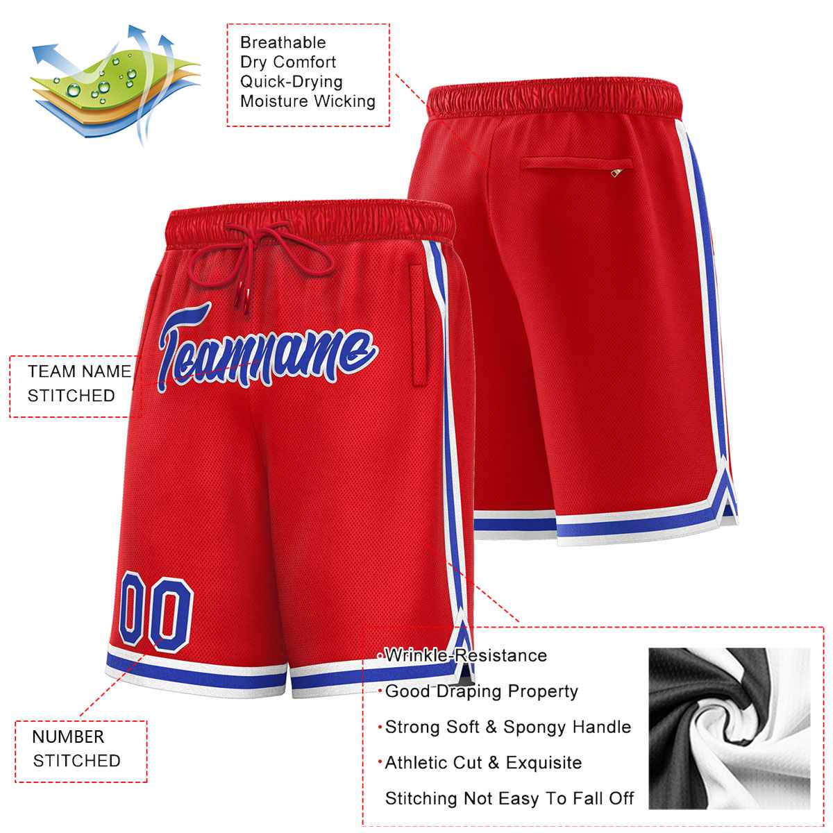 Custom Red Royal-White Sport Basketball Shorts