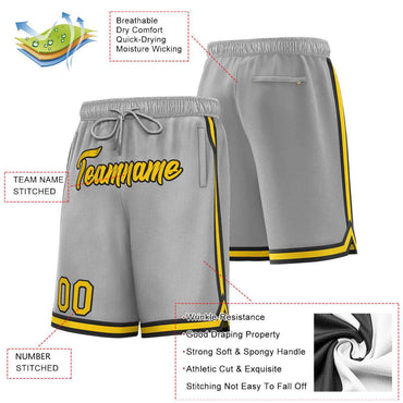 Custom Gray Gold-Black Sport Basketball Shorts