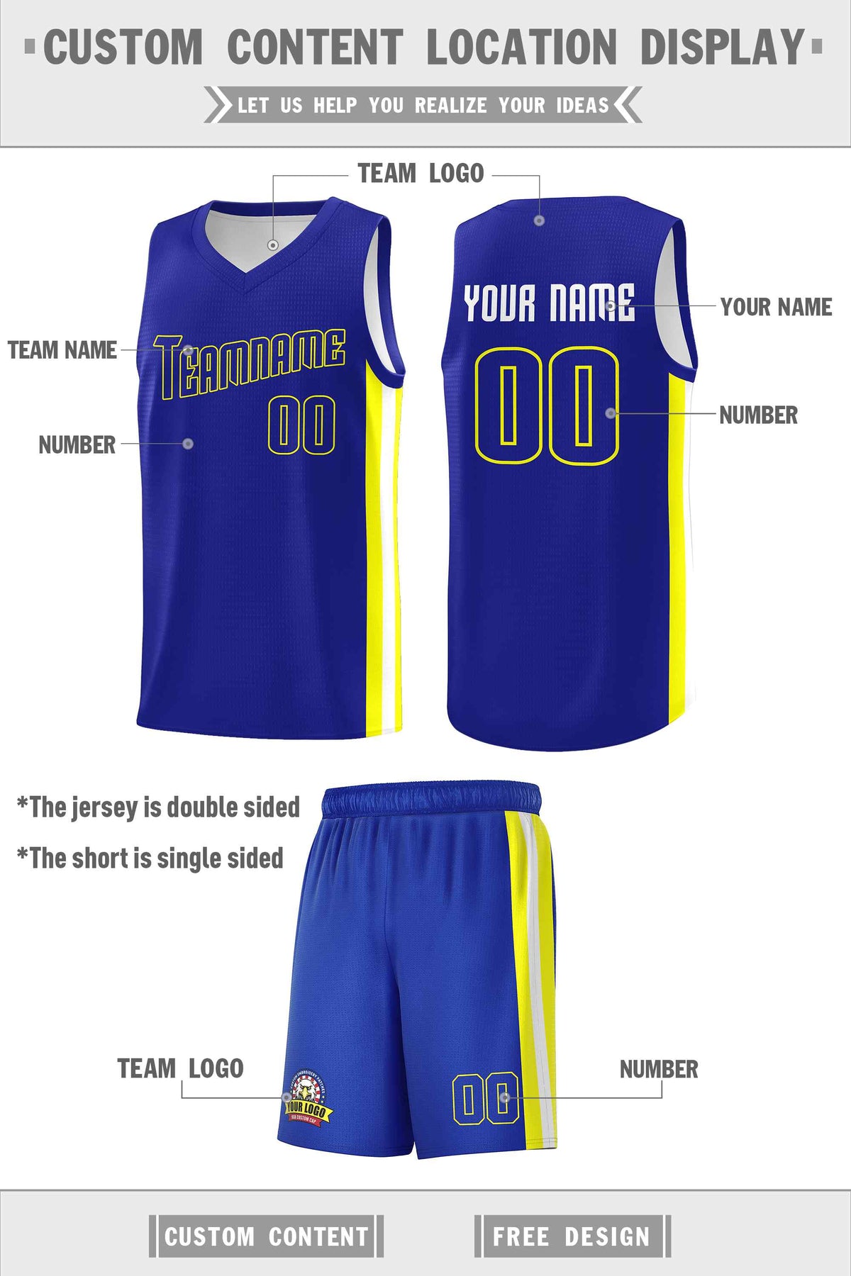 Custom Royal White-White Double Side Sets Men Basketball Jersey