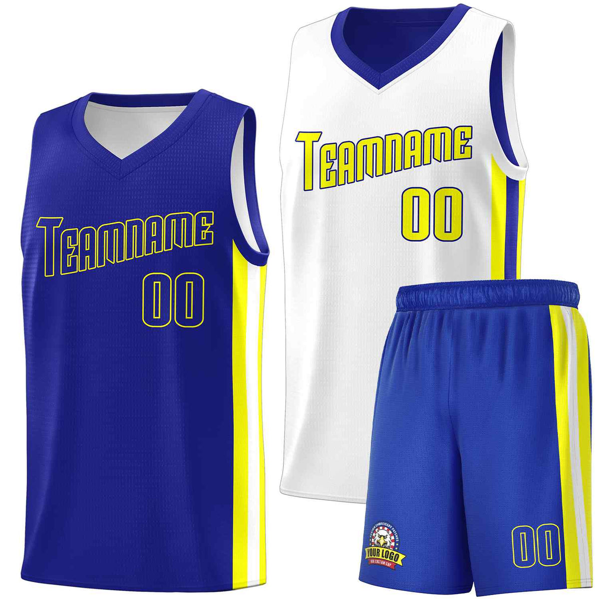 Custom Royal White-White Double Side Sets Men Basketball Jersey
