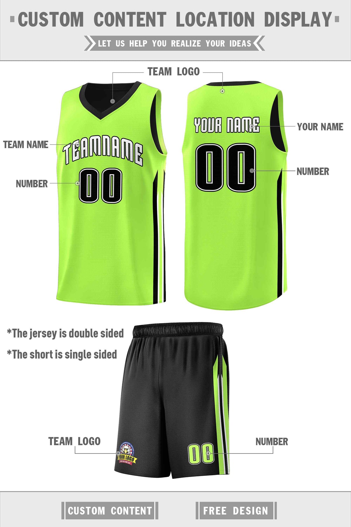 Custom Black Neon Green Double Side Sets Men Basketball Jersey