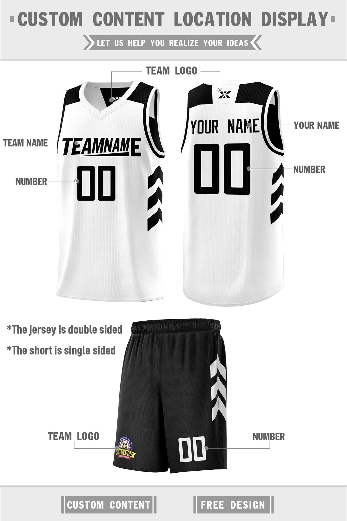 Custom Black White Double Side Sets Men Basketball Jersey
