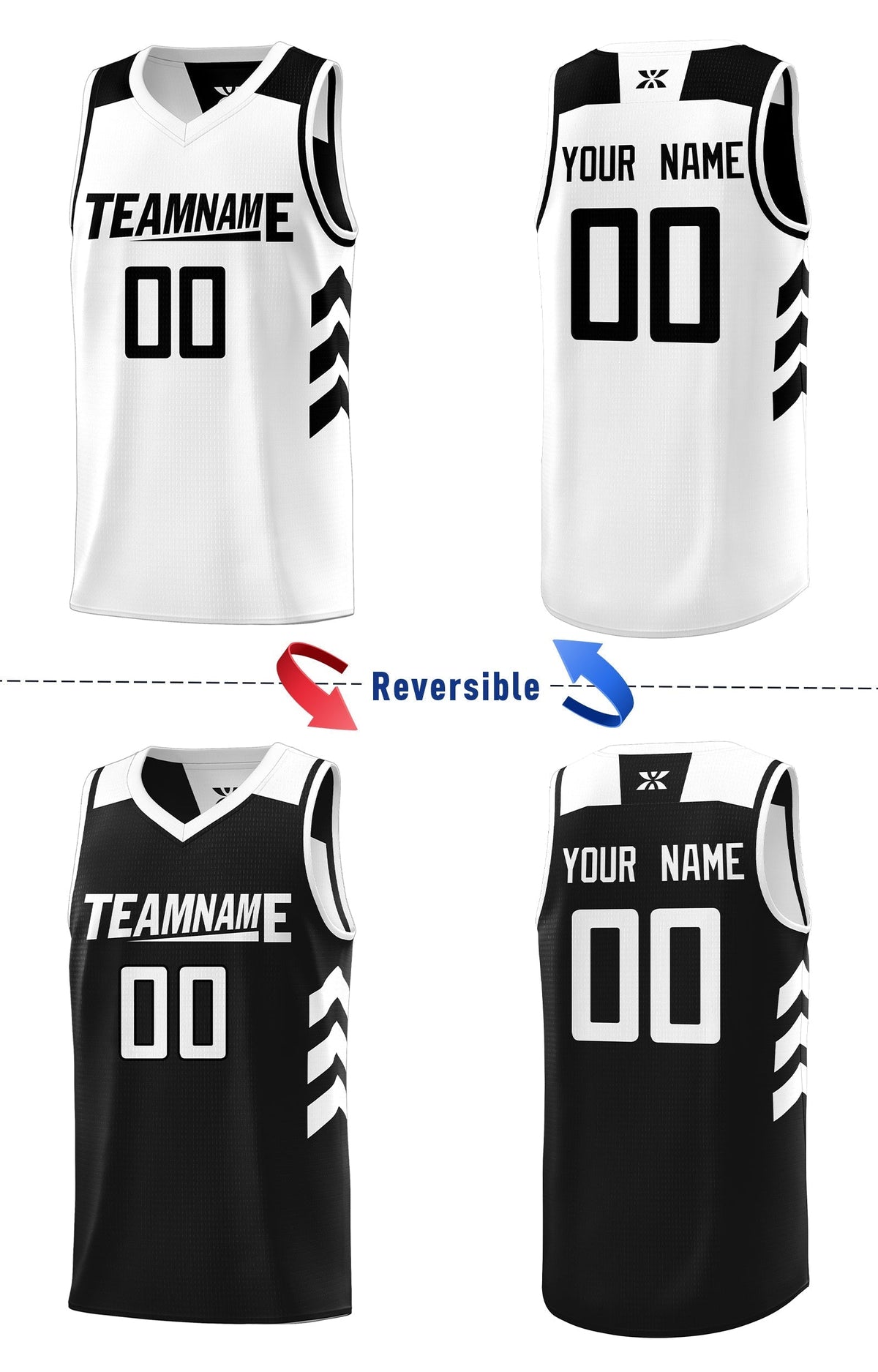 Custom Black White Double Side Sets Men Basketball Jersey