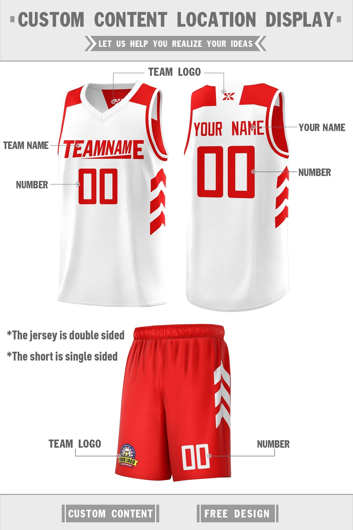 Custom White Red Double Side Sets Men Basketball Jersey
