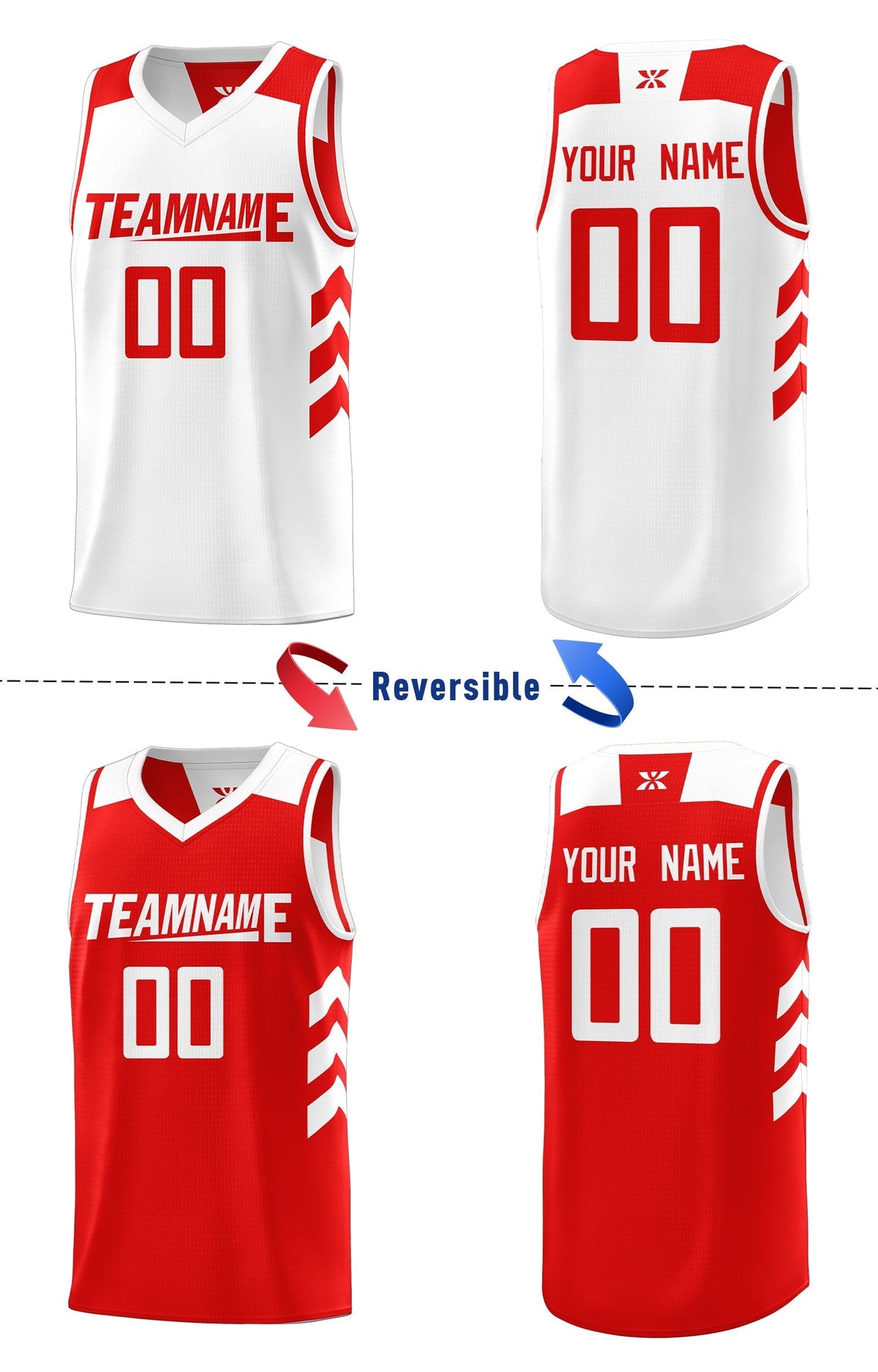 Custom White Red Double Side Sets Men Basketball Jersey