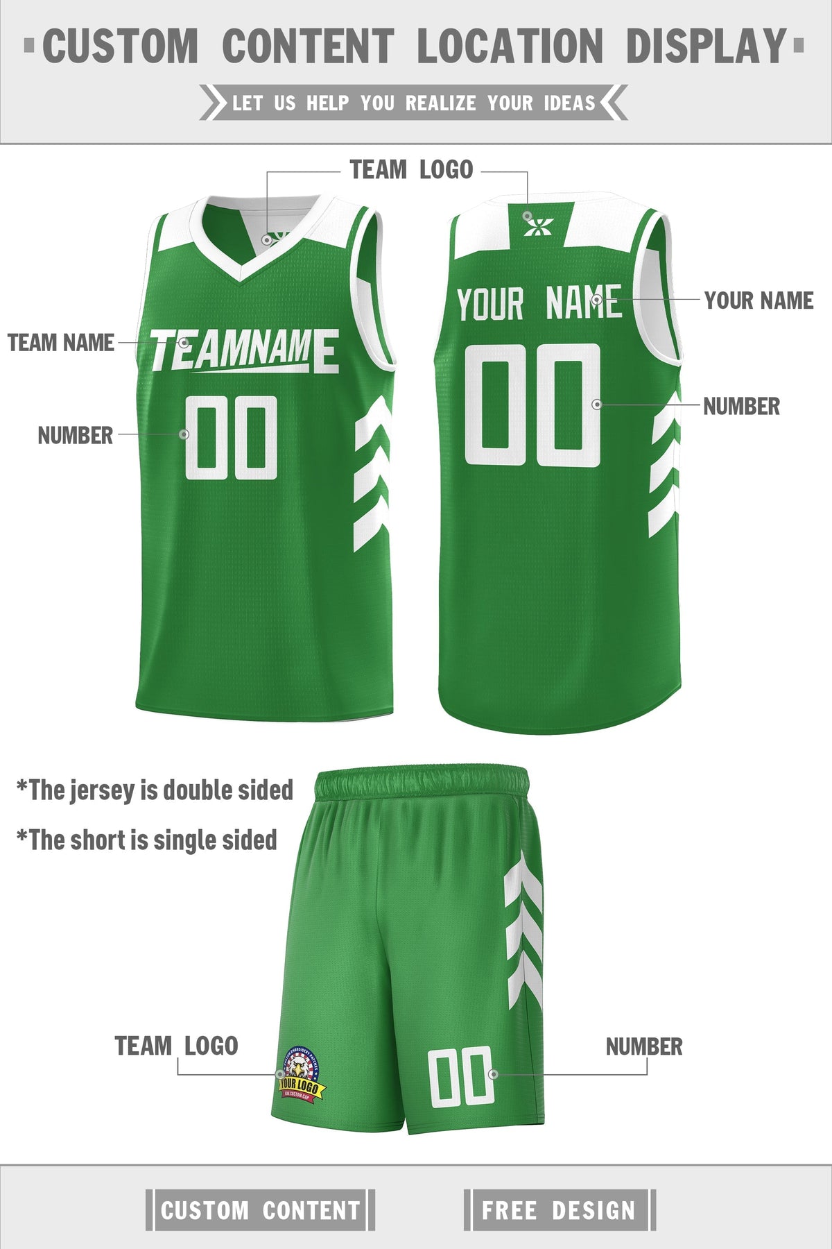 Custom White Green Double Side Sets Men Basketball Jersey