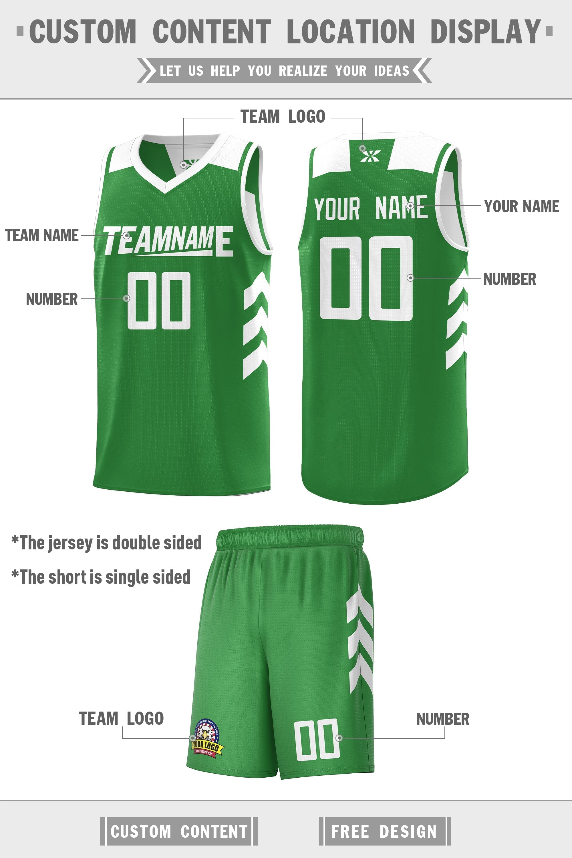 Custom White Green Double Side Sets Men Basketball Jersey