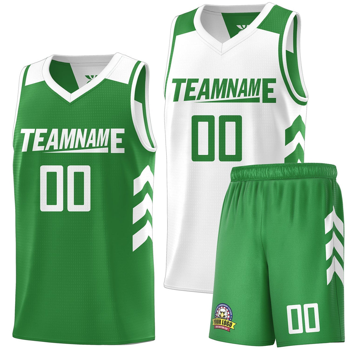 Custom White Green Double Side Sets Men Basketball Jersey