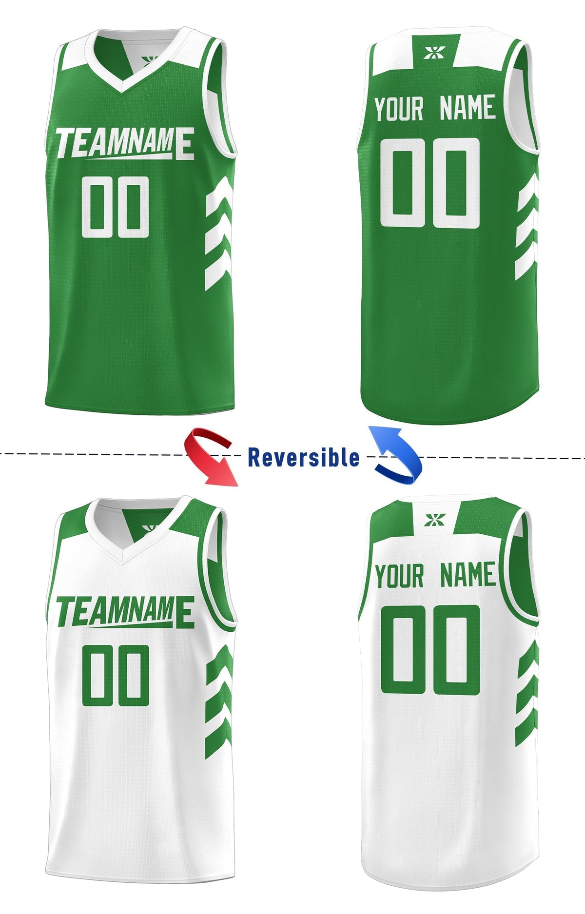 Custom White Green Double Side Sets Men Basketball Jersey