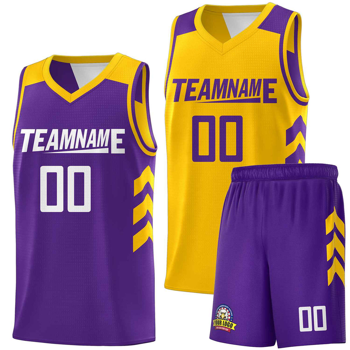 Custom Purple Yellow Double Side Sets Personalized Basketball Jersey