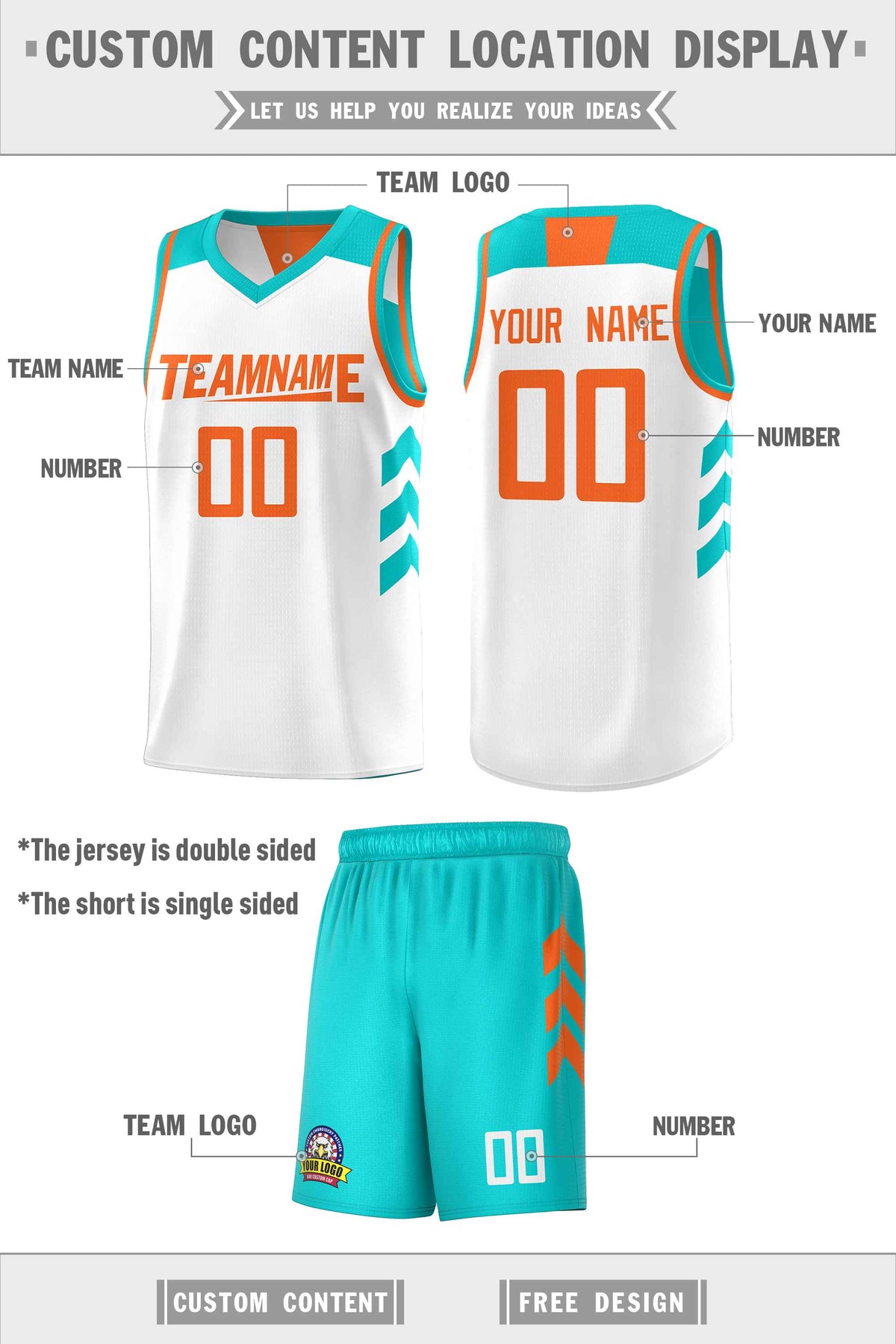 Custom Teal White Double Side Sets Personalized Basketball Jersey