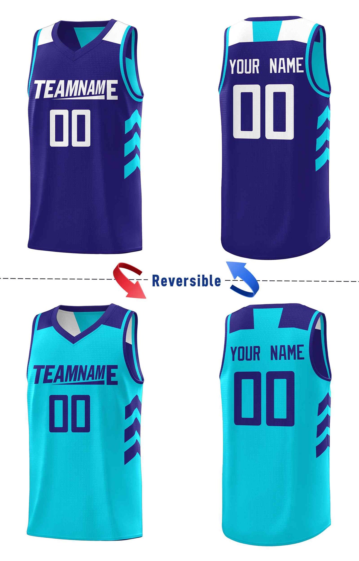 Custom Purple Aqua Double Side Sets Personalized Basketball Jersey