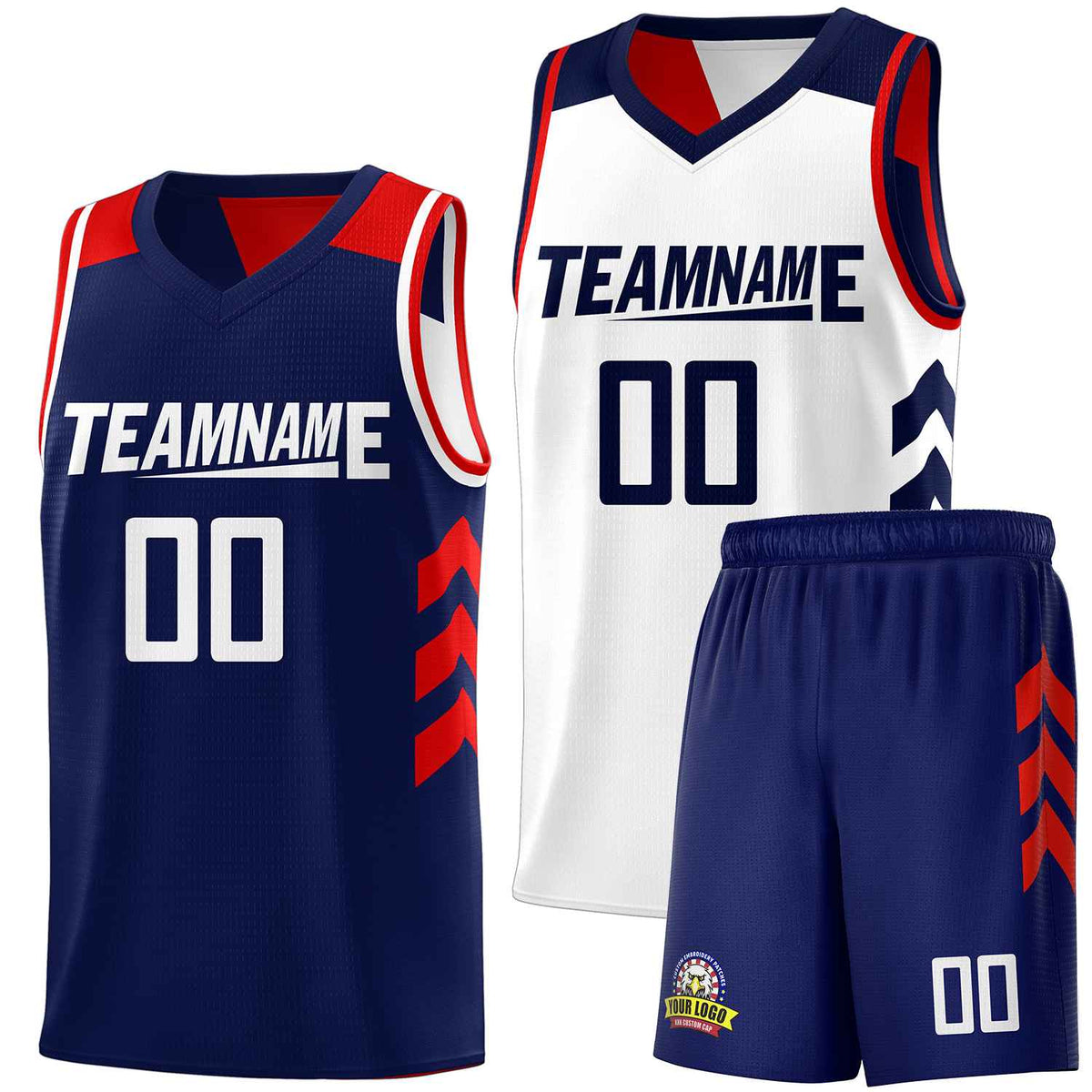 Custom Navy White-Red Double Side Sets Personalized Basketball Jersey