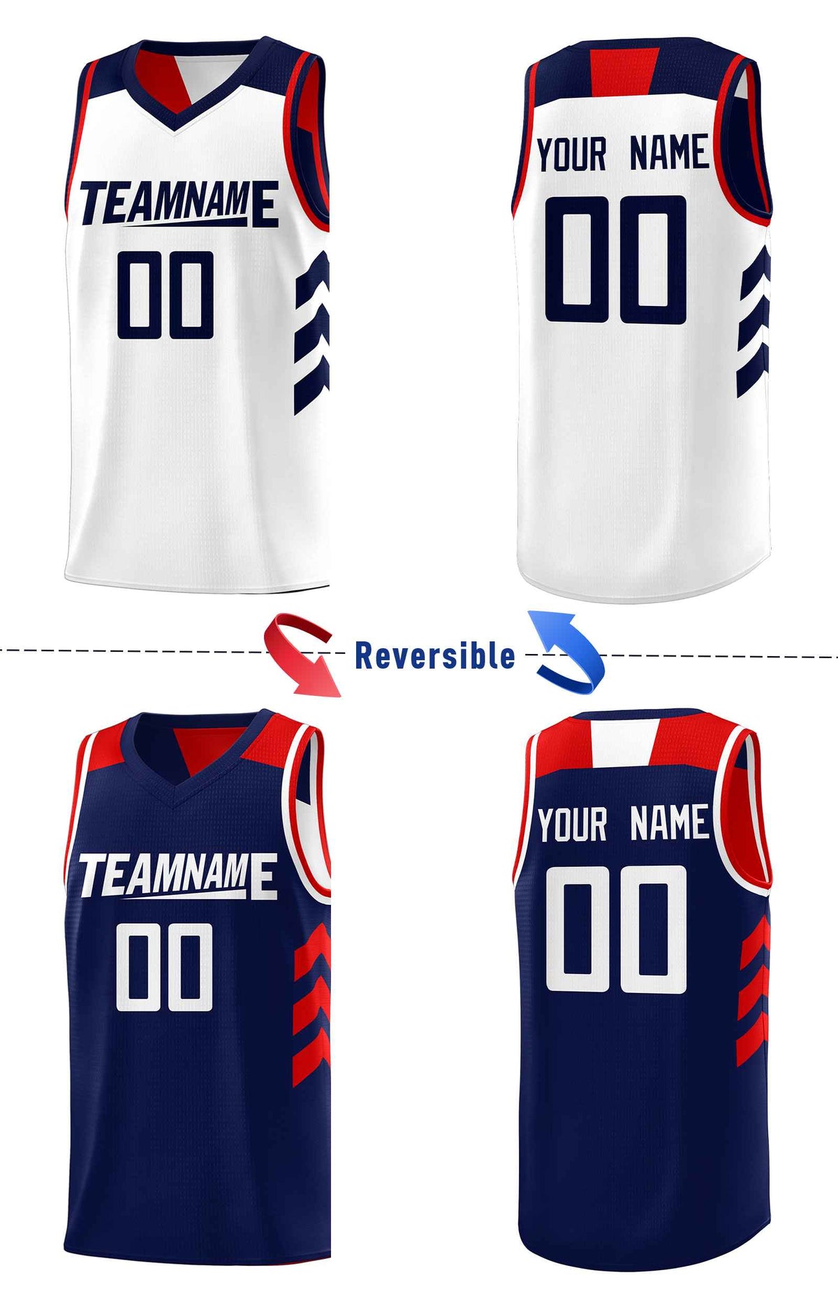 Custom Navy White-Red Double Side Sets Personalized Basketball Jersey