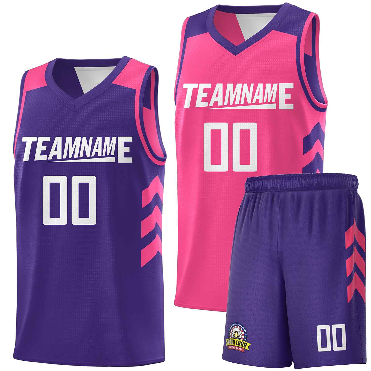 Custom Pink Purple-White Double Side Sets Personalized Basketball Jersey