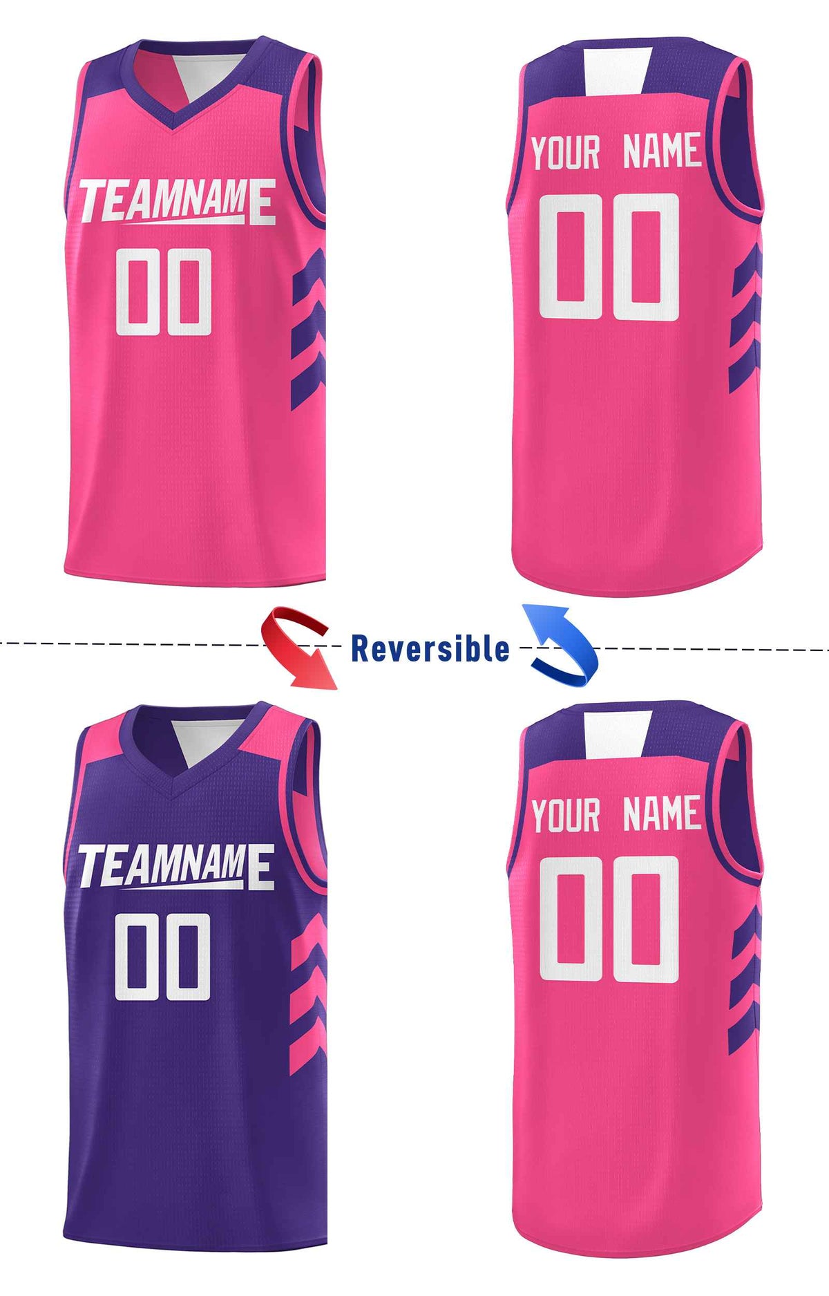 Custom Pink Purple-White Double Side Sets Personalized Basketball Jersey