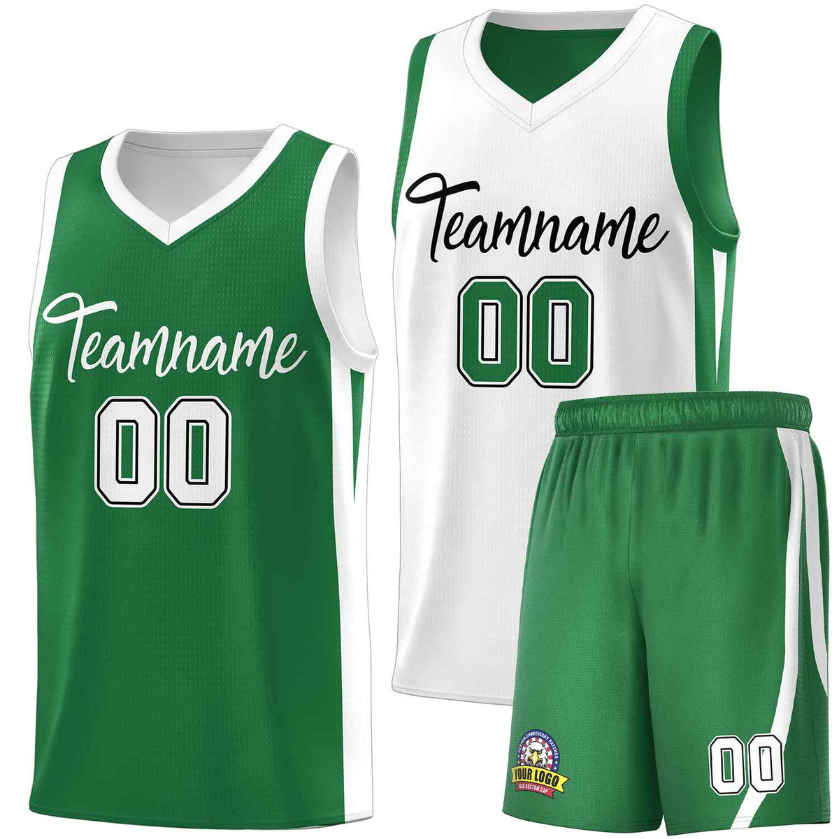 Custom Green White-Black Double Side Sets Men Basketball Jersey