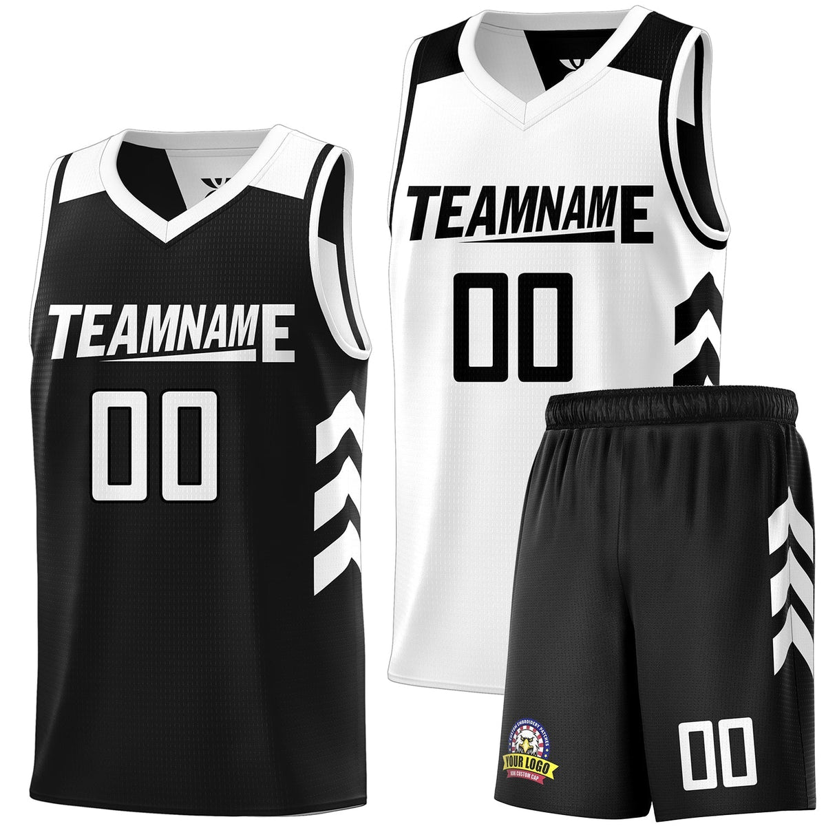 Custom Black White Double Side Sets Men Basketball Jersey