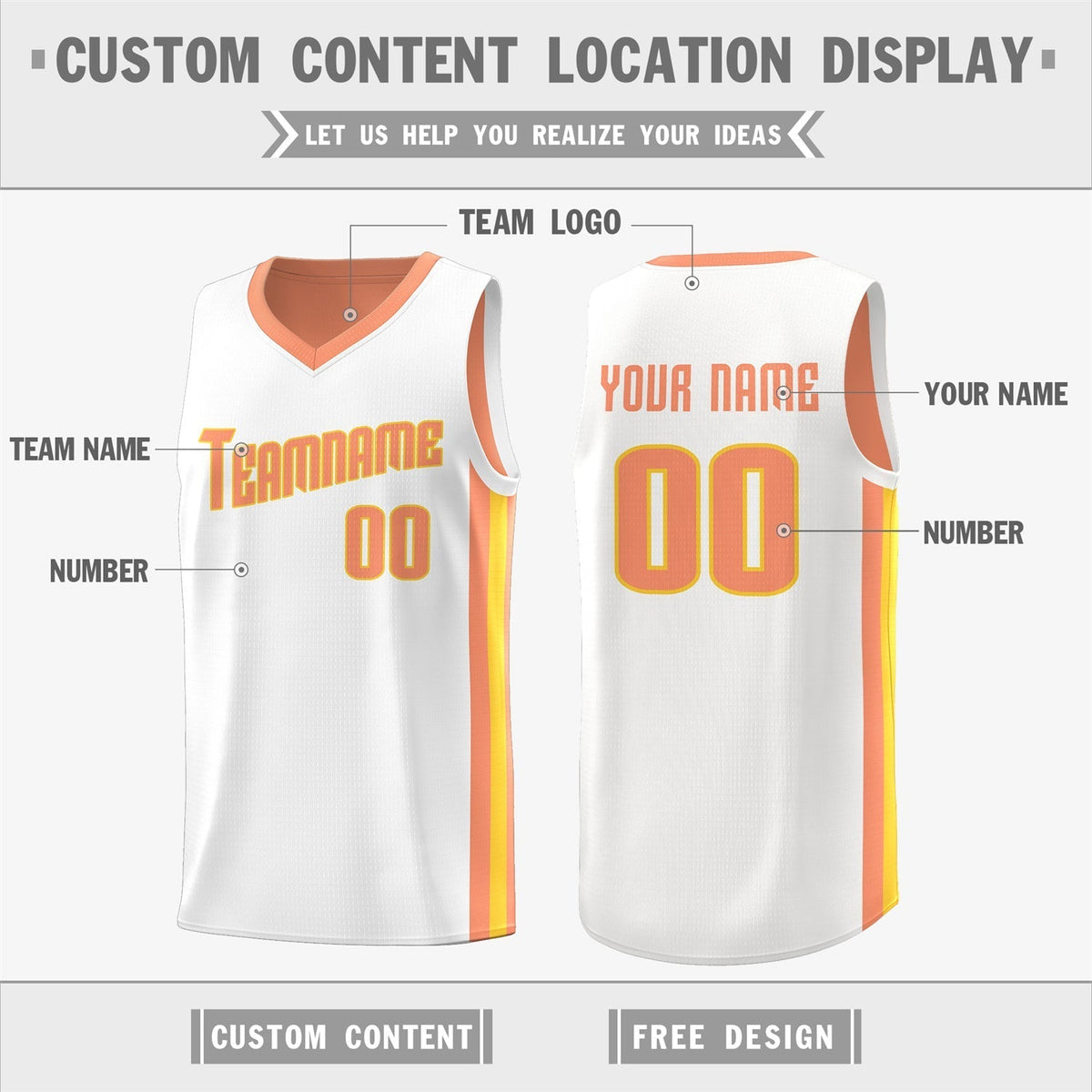 Custom White Orange Double Side Tops Basketball Jersey