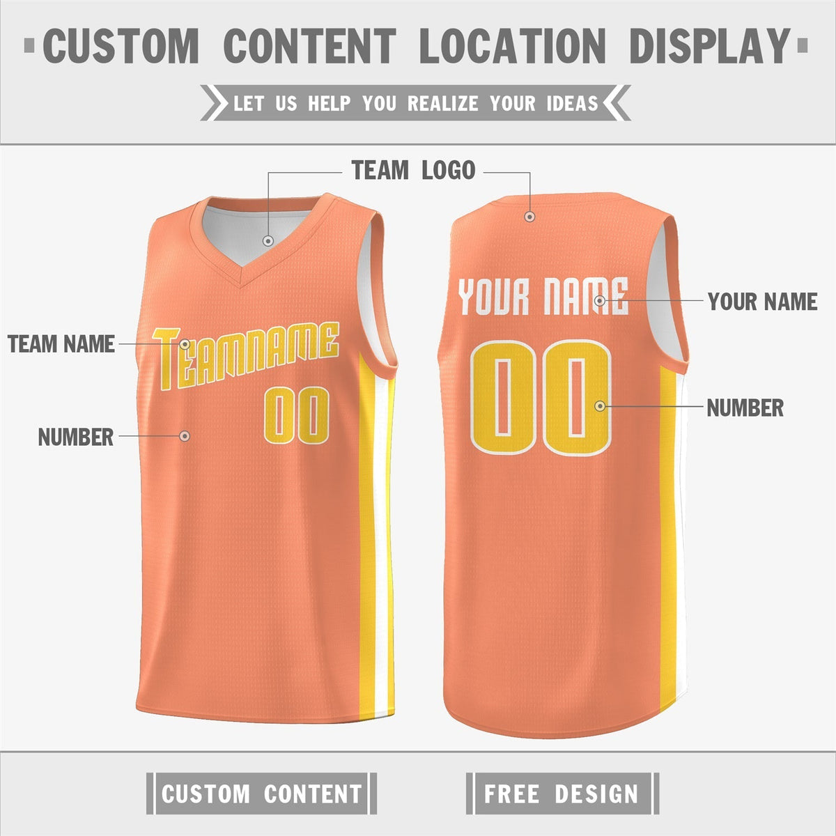 Custom White Orange Double Side Tops Basketball Jersey