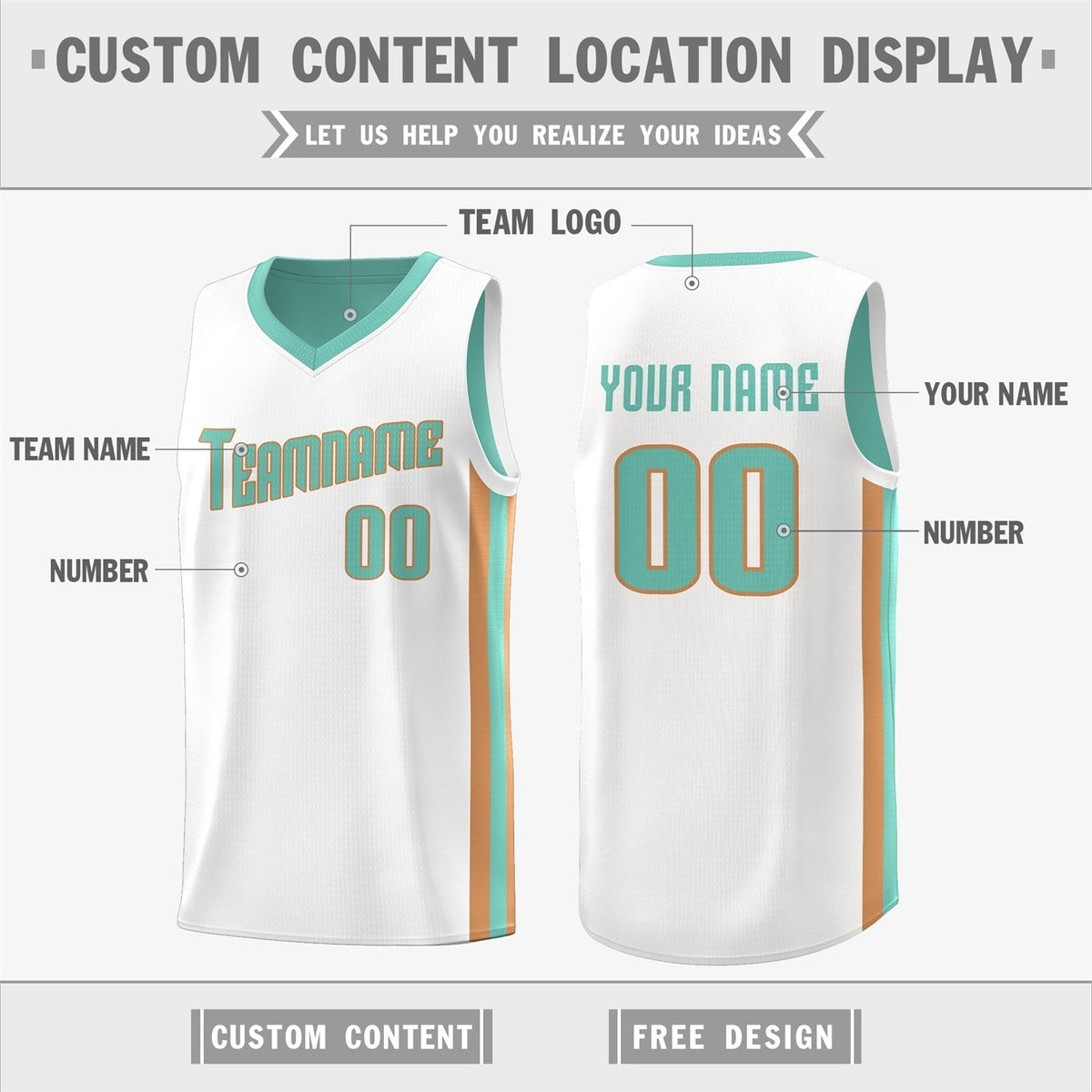 Custom Light Green White Double Side Tops Basketball Jersey