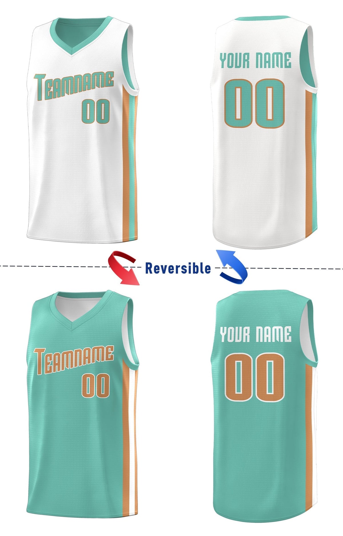 Custom Light Green White Double Side Tops Basketball Jersey