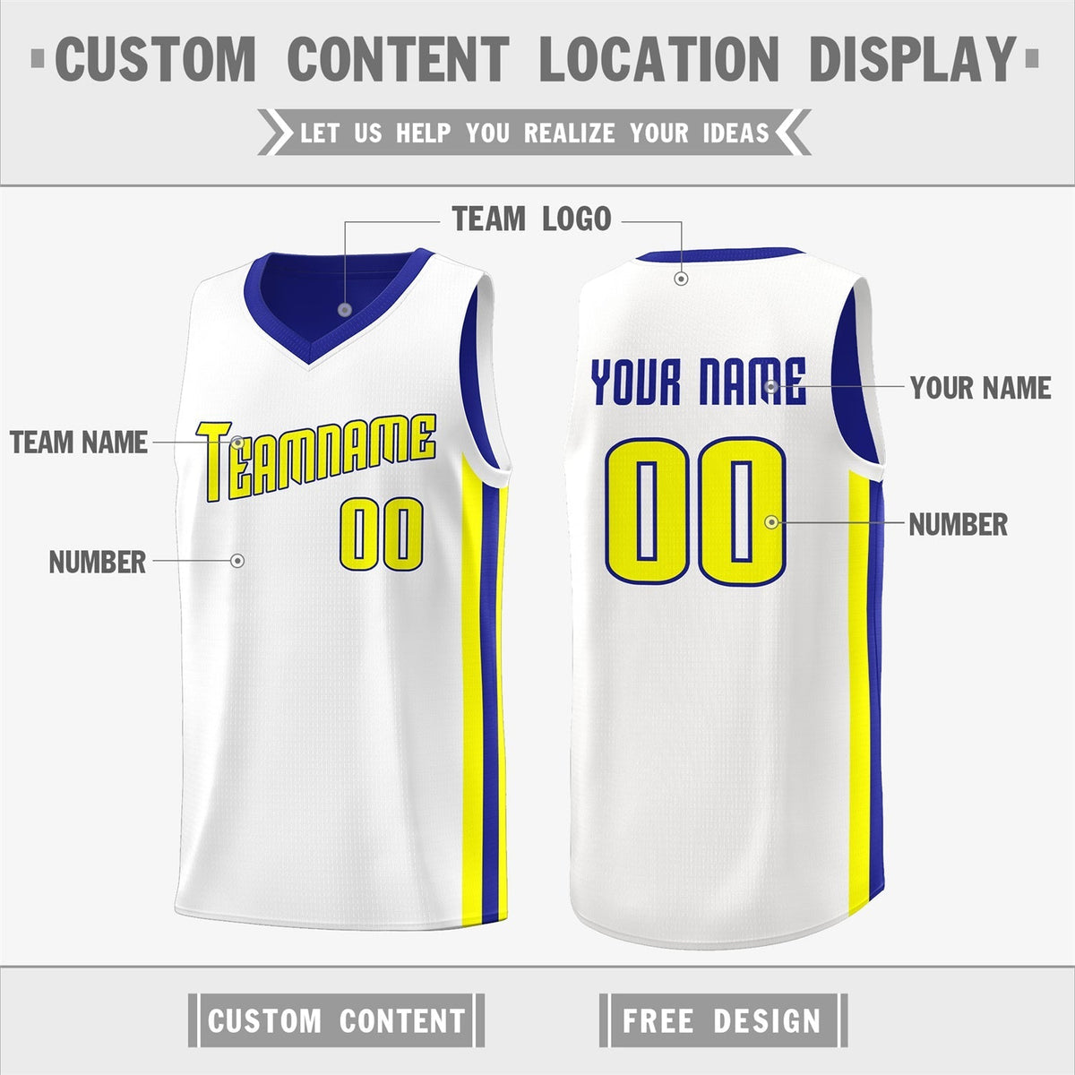 Custom Royal White Double Side Tops Basketball Jersey