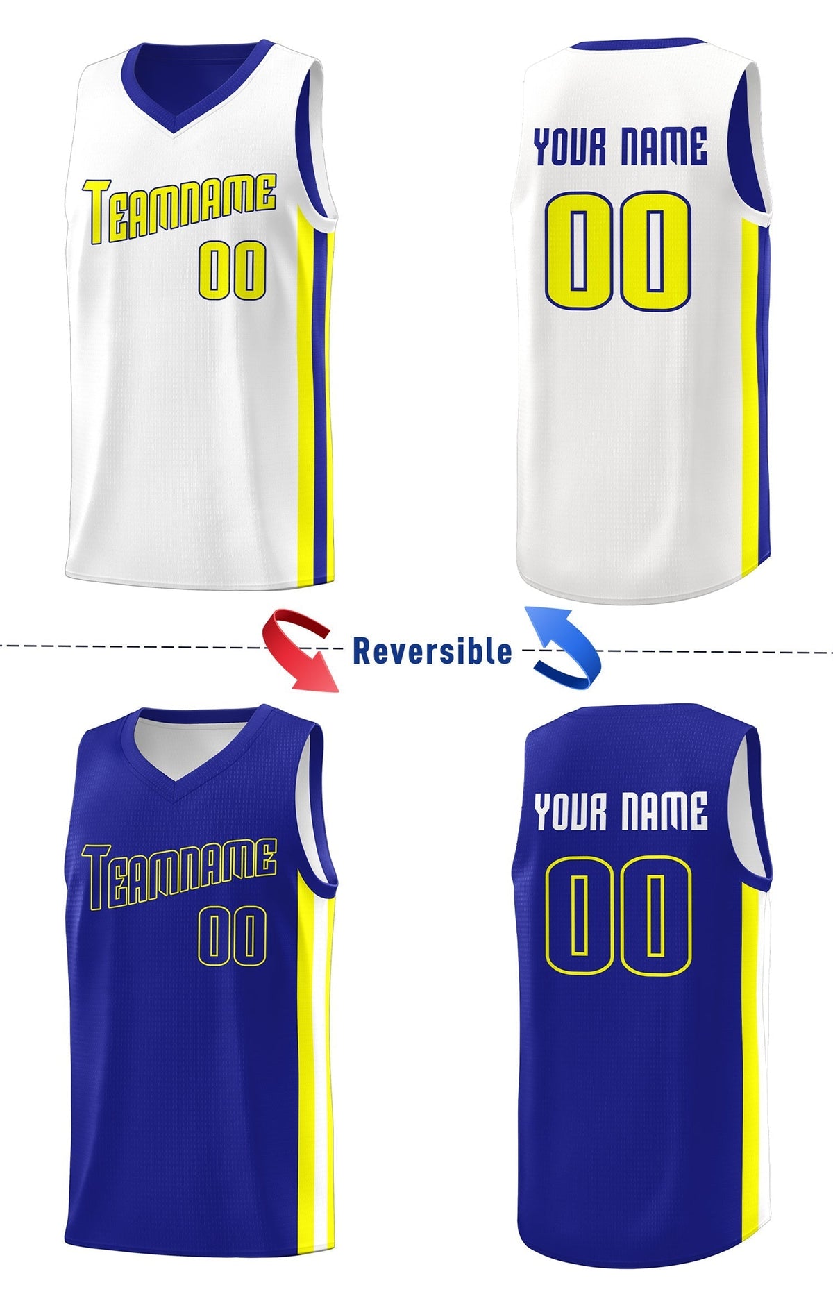 Custom Royal White Double Side Tops Basketball Jersey