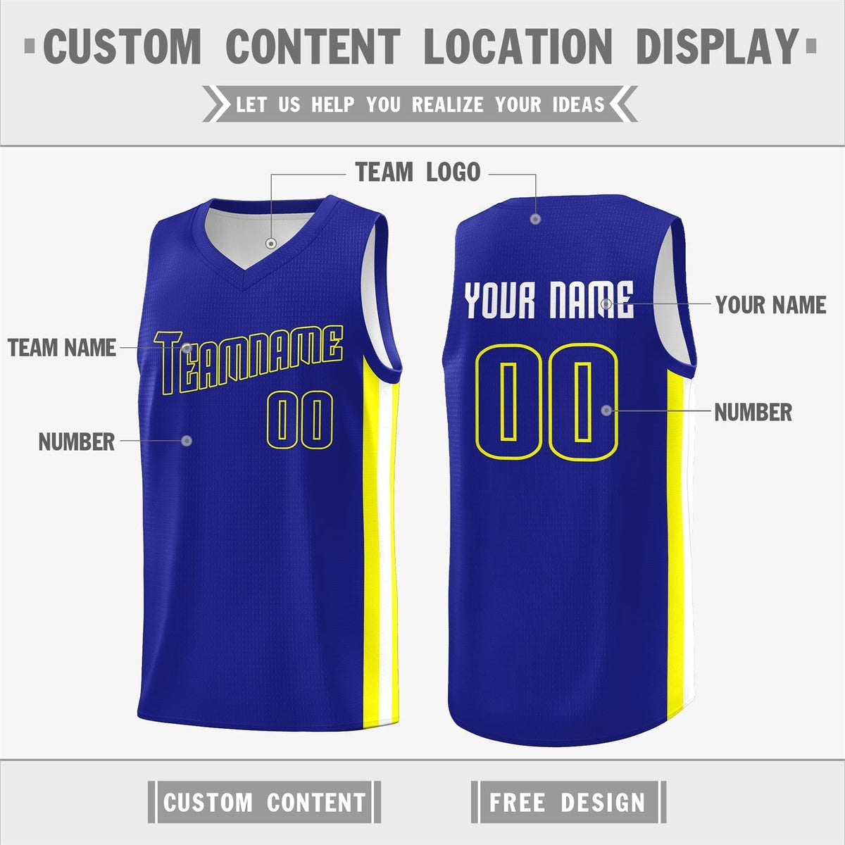 Custom Royal White Double Side Tops Basketball Jersey