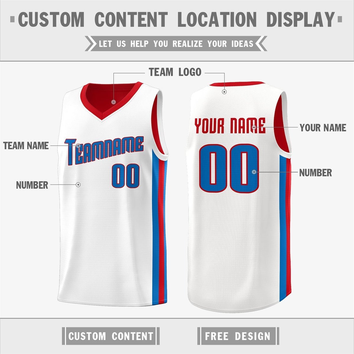 Custom Red White Double Side Tops Basketball Jersey