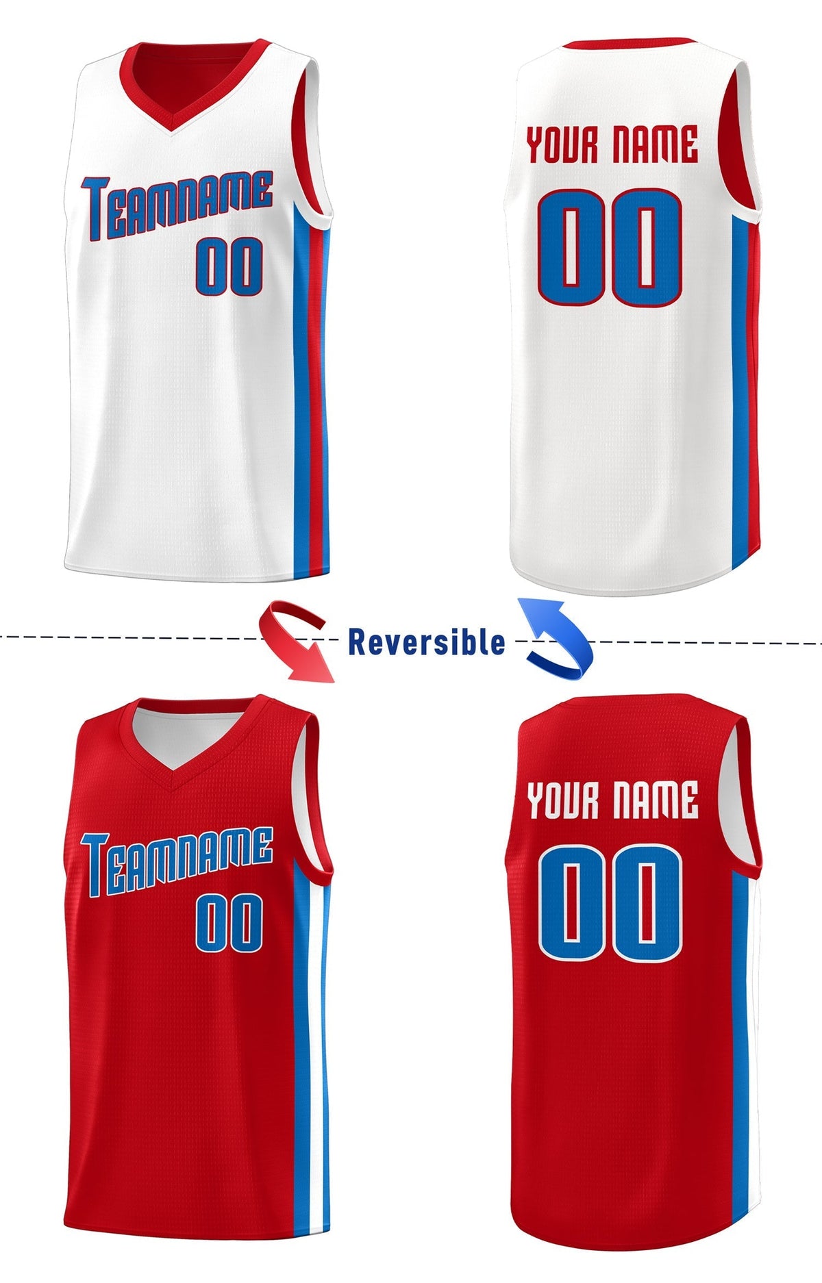 Custom Red White Double Side Tops Basketball Jersey