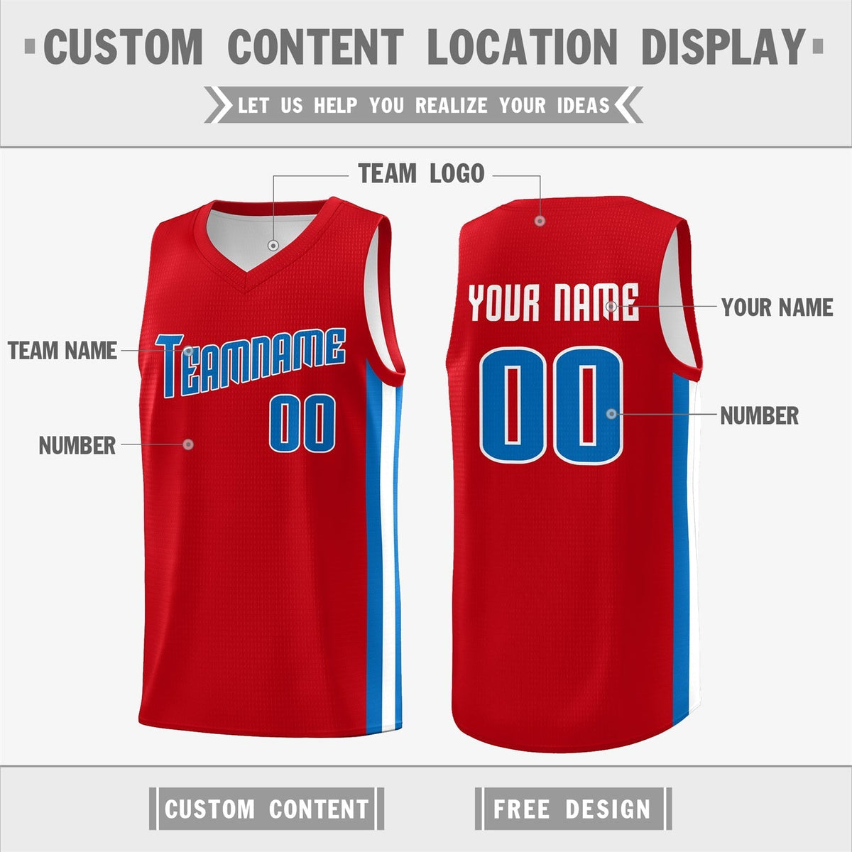 Custom Red White Double Side Tops Basketball Jersey