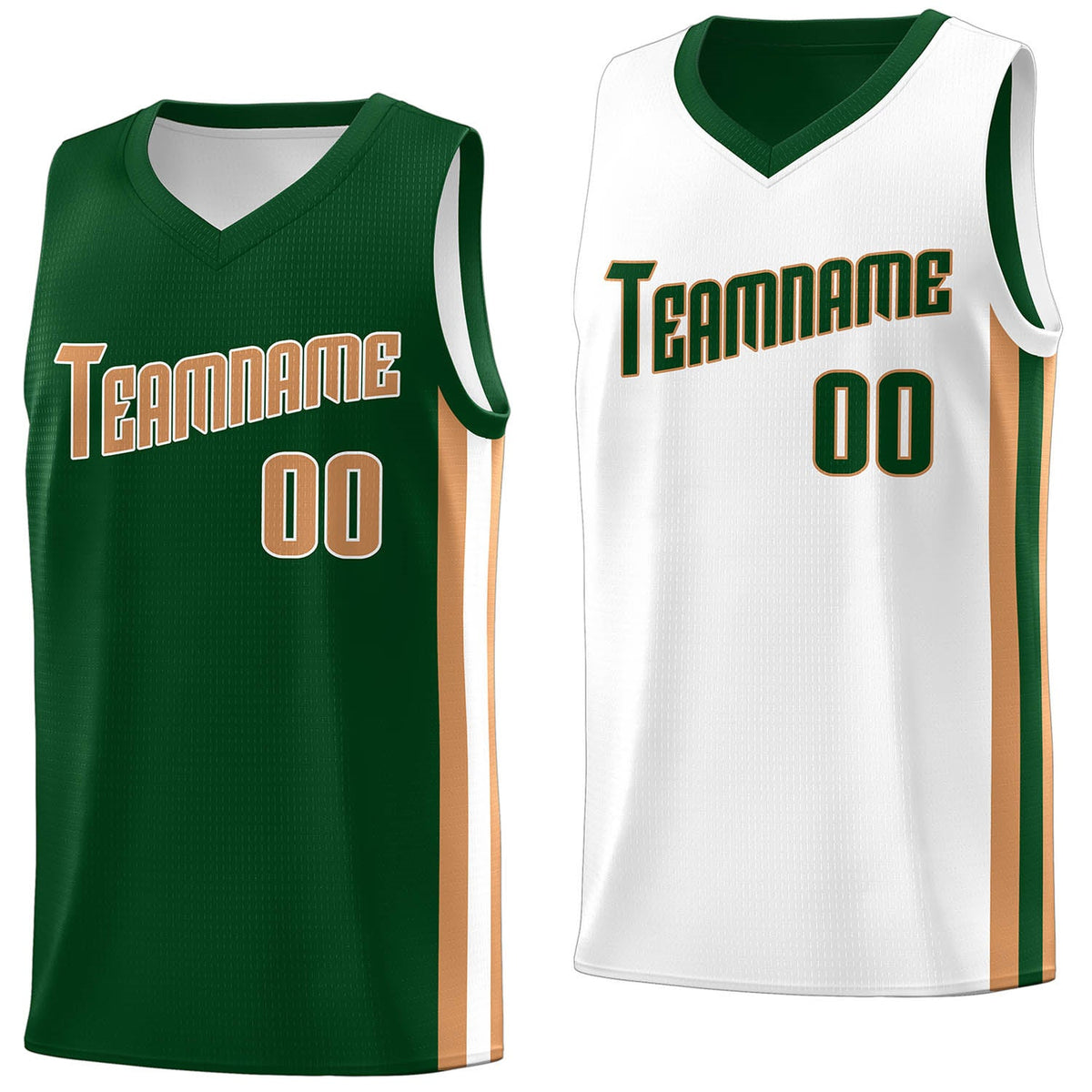 Custom Green White-Khaki Double Side Tops Basketball Jersey
