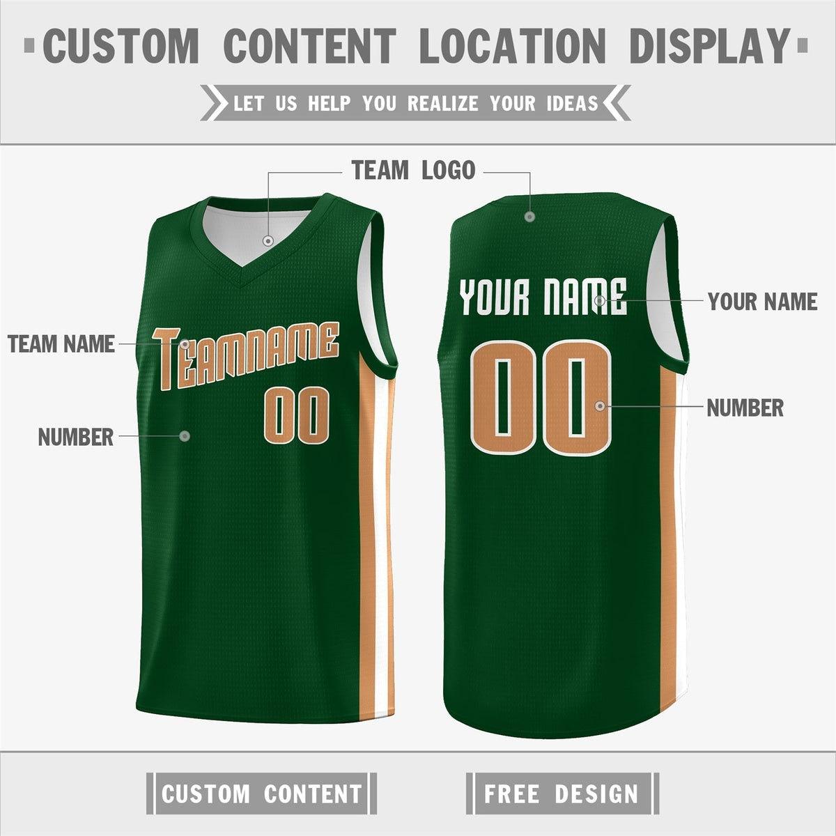 Custom Green White-Khaki Double Side Tops Basketball Jersey