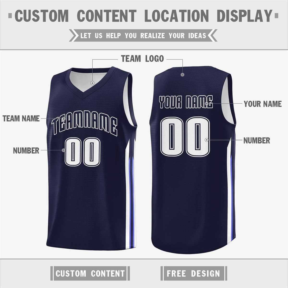 Custom Navy White Double Side Tops Men Training Basketball Jersey