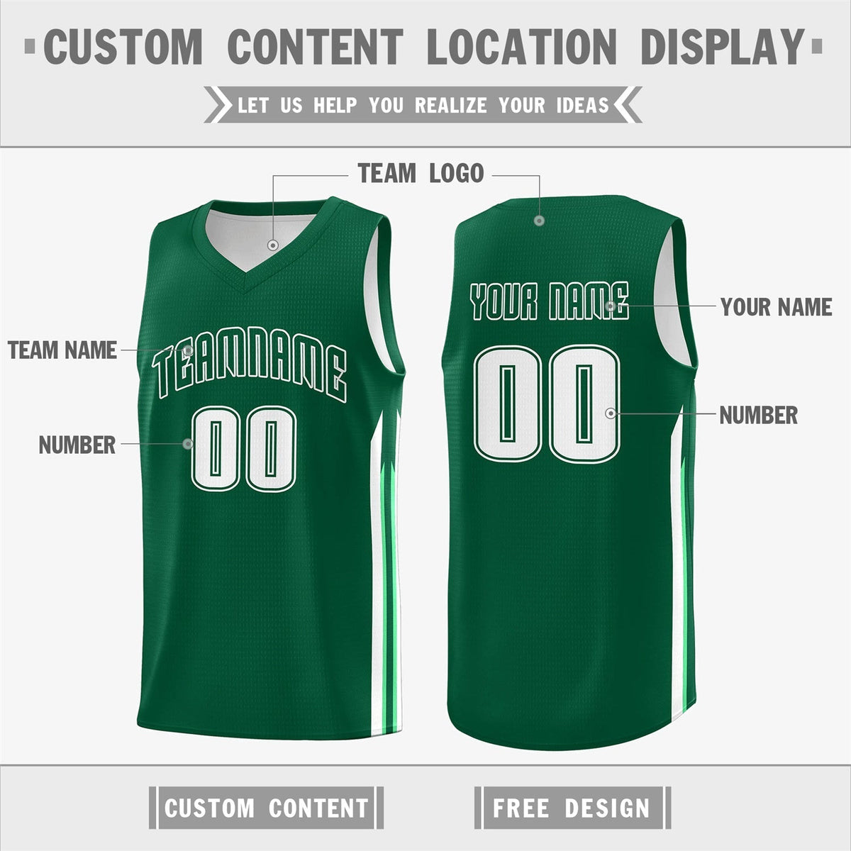 Custom Green White Double Side Tops Men Training Basketball Jersey