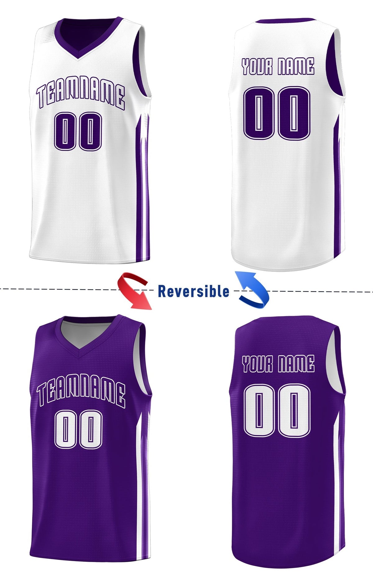 Custom Purple White Double Side Tops Men Training Basketball Jersey