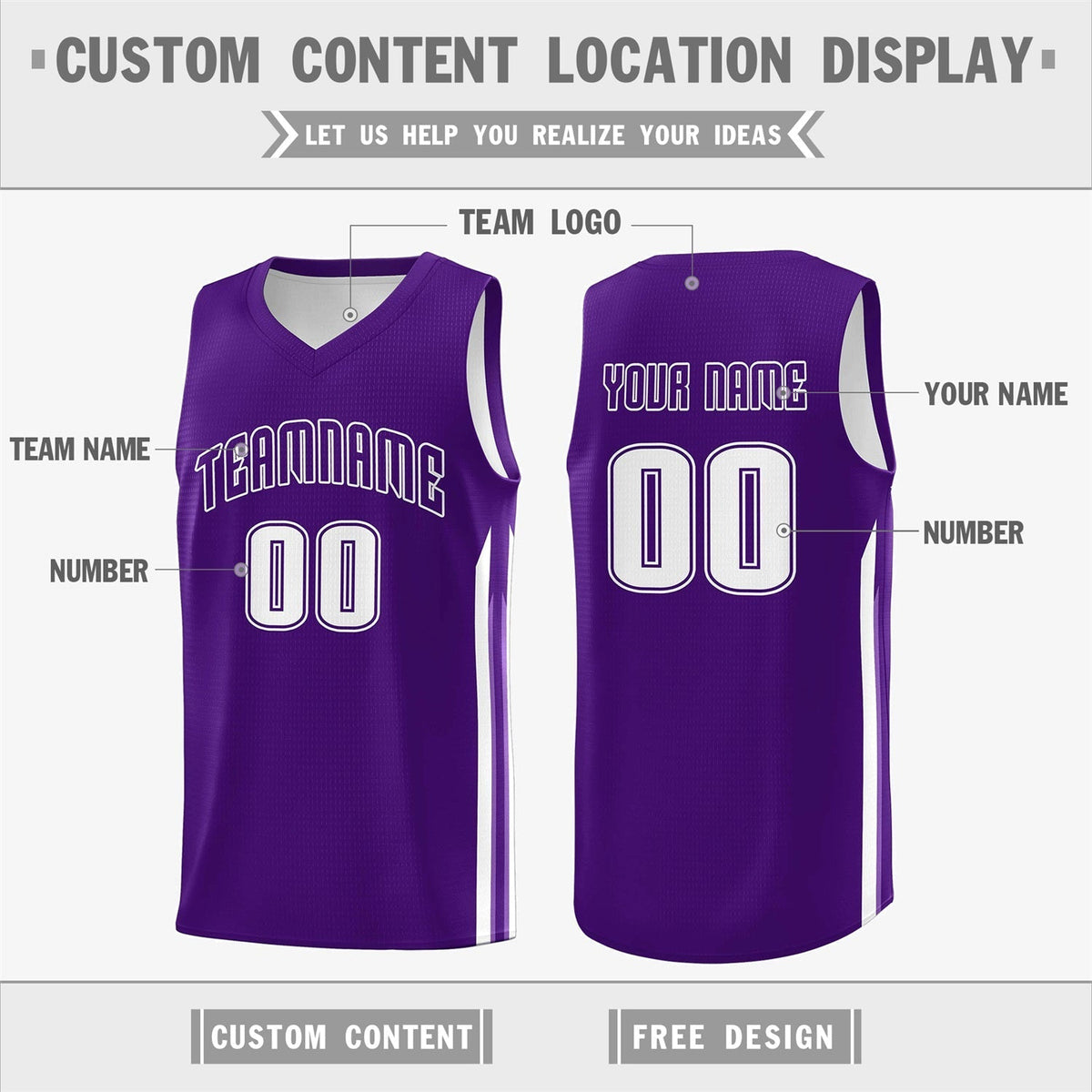 Custom Purple White Double Side Tops Men Training Basketball Jersey