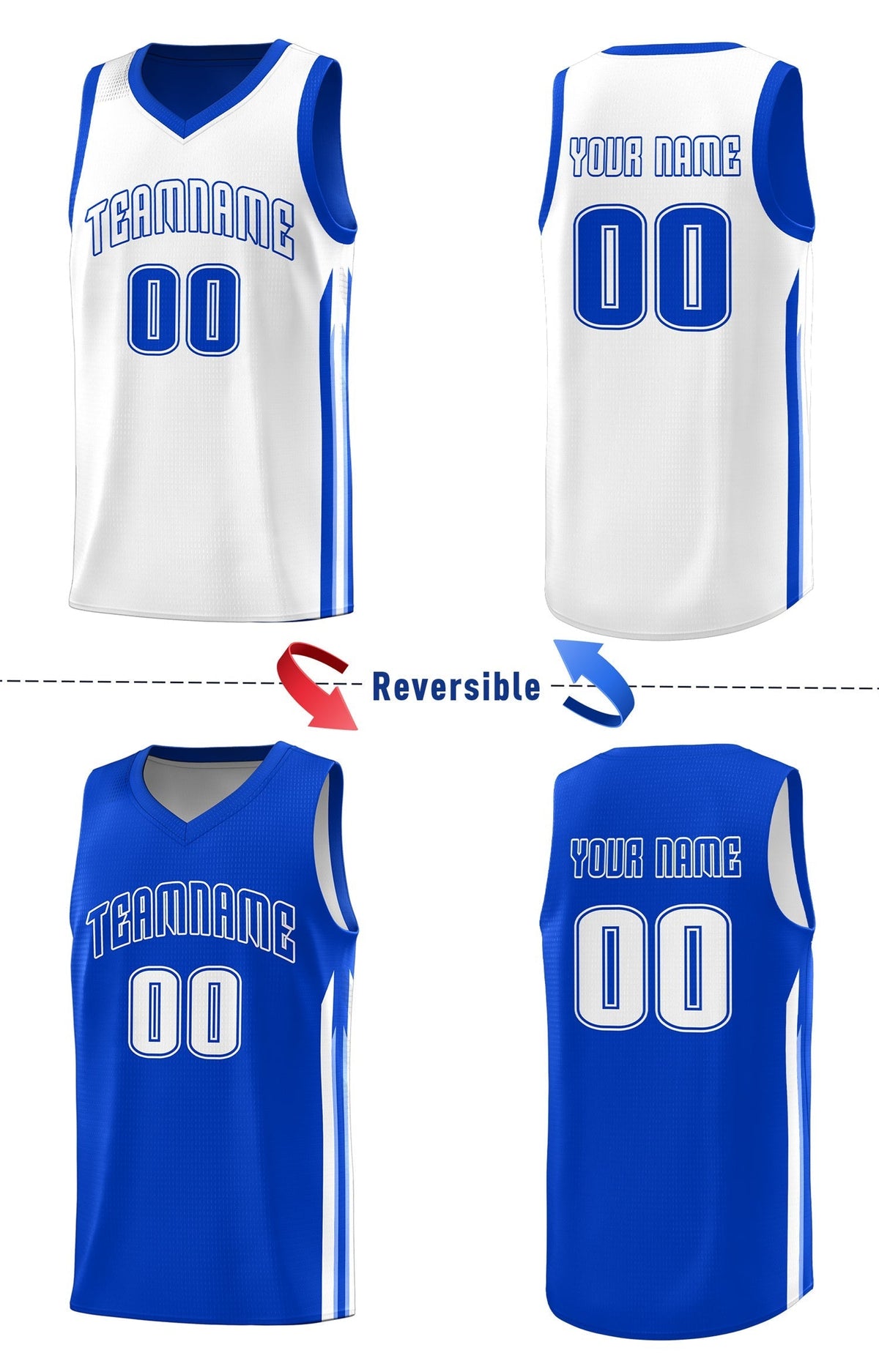 Custom Royal White Double Side Tops Men Training Basketball Jersey
