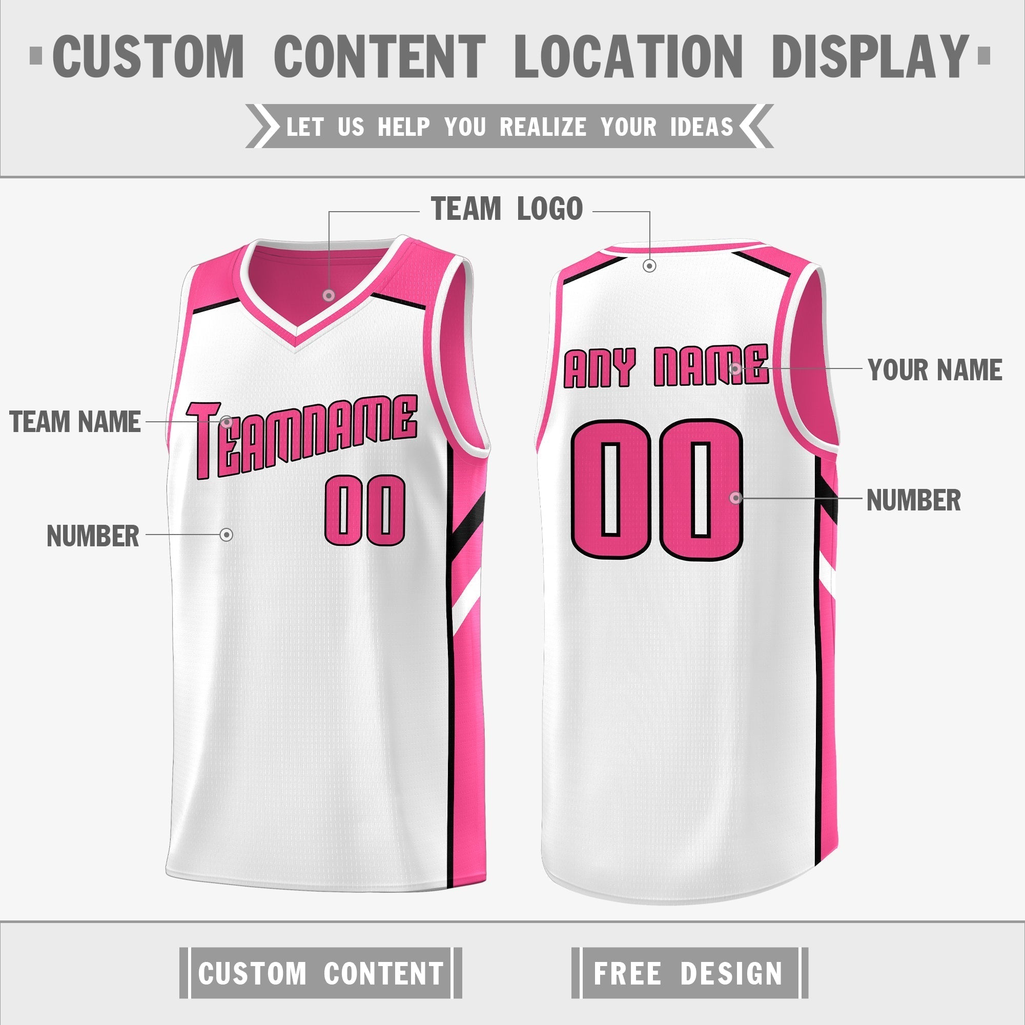 Custom Pink White Double Side Tops Training Basketball Jersey