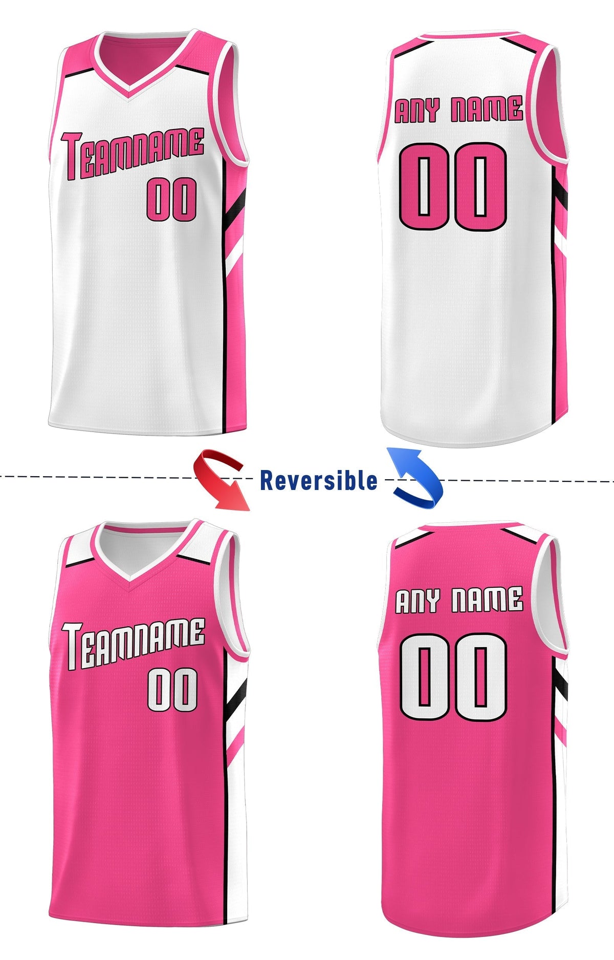 Custom Pink White Double Side Tops Training Basketball Jersey