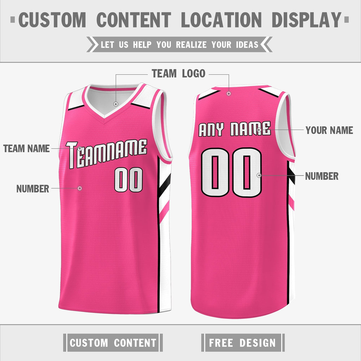 Custom Pink White Double Side Tops Training Basketball Jersey