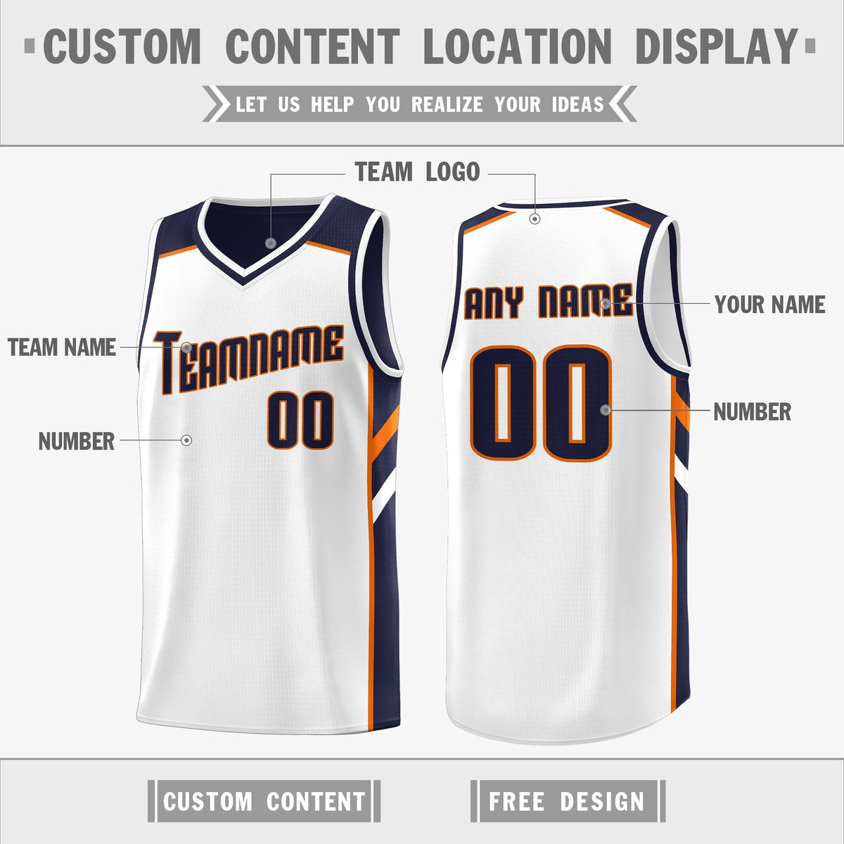 Custom Navy White Double Side Tops Sport Basketball Jersey