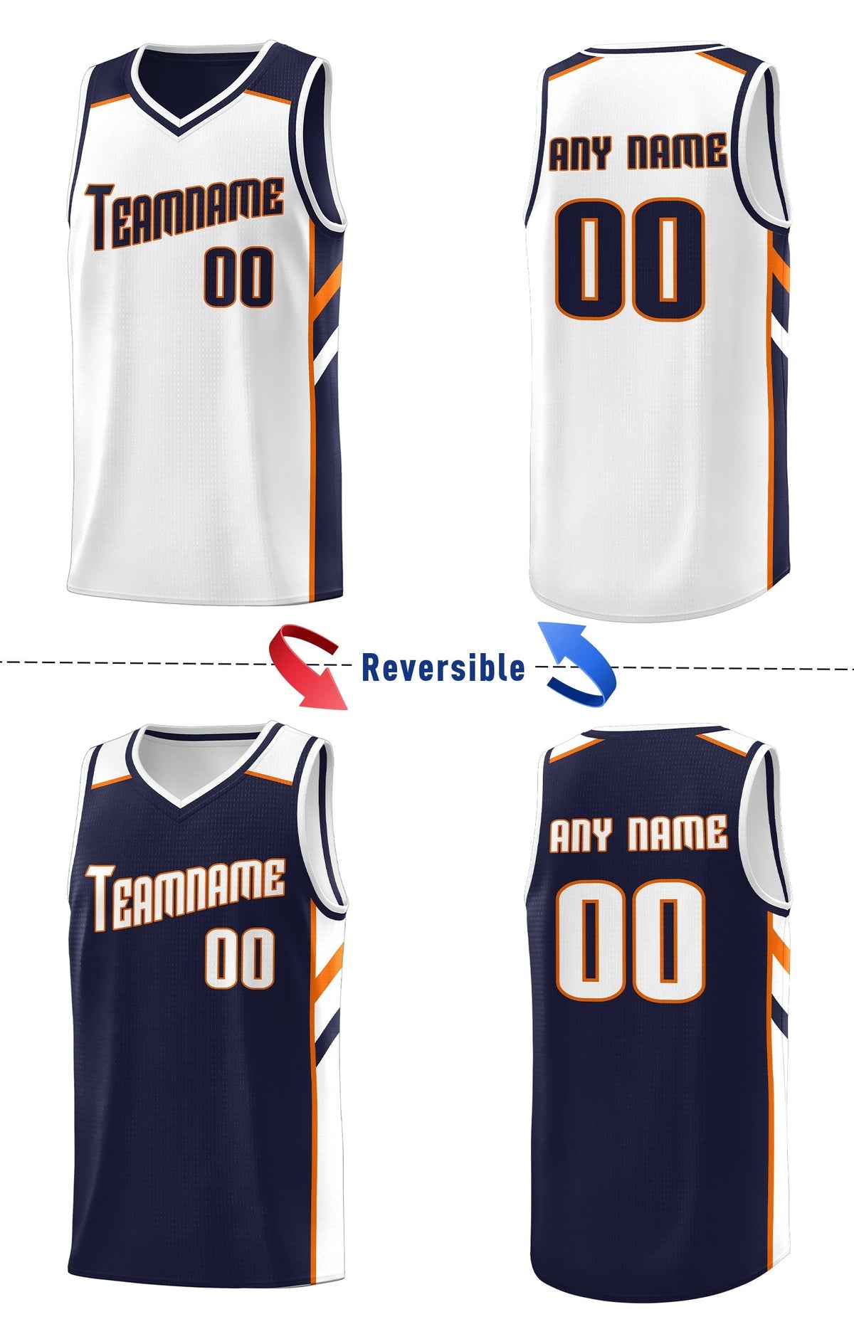 Custom Navy White Double Side Tops Sport Basketball Jersey