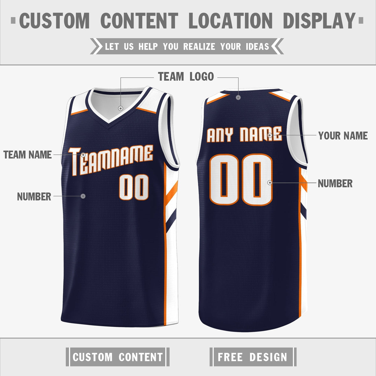 Custom Navy White Double Side Tops Sport Basketball Jersey
